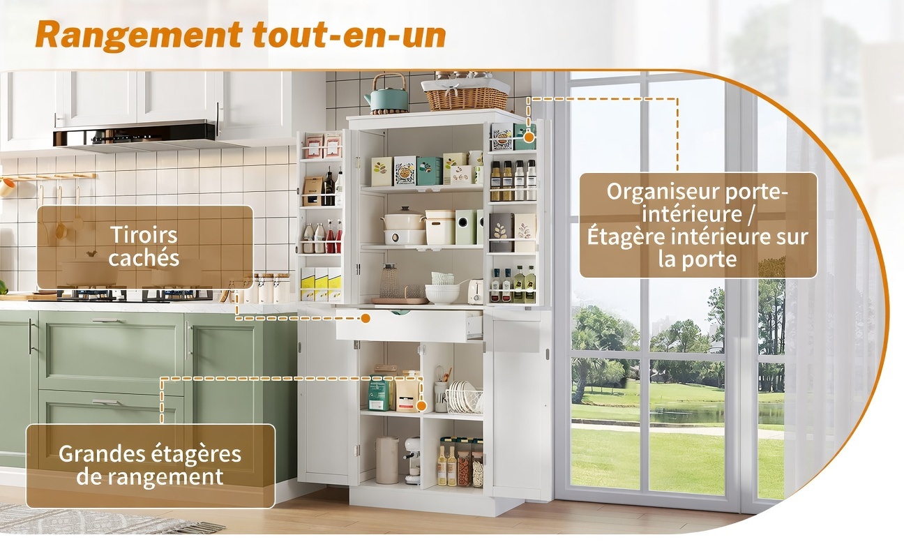 Détail portes ouvertes avec étagères réglables