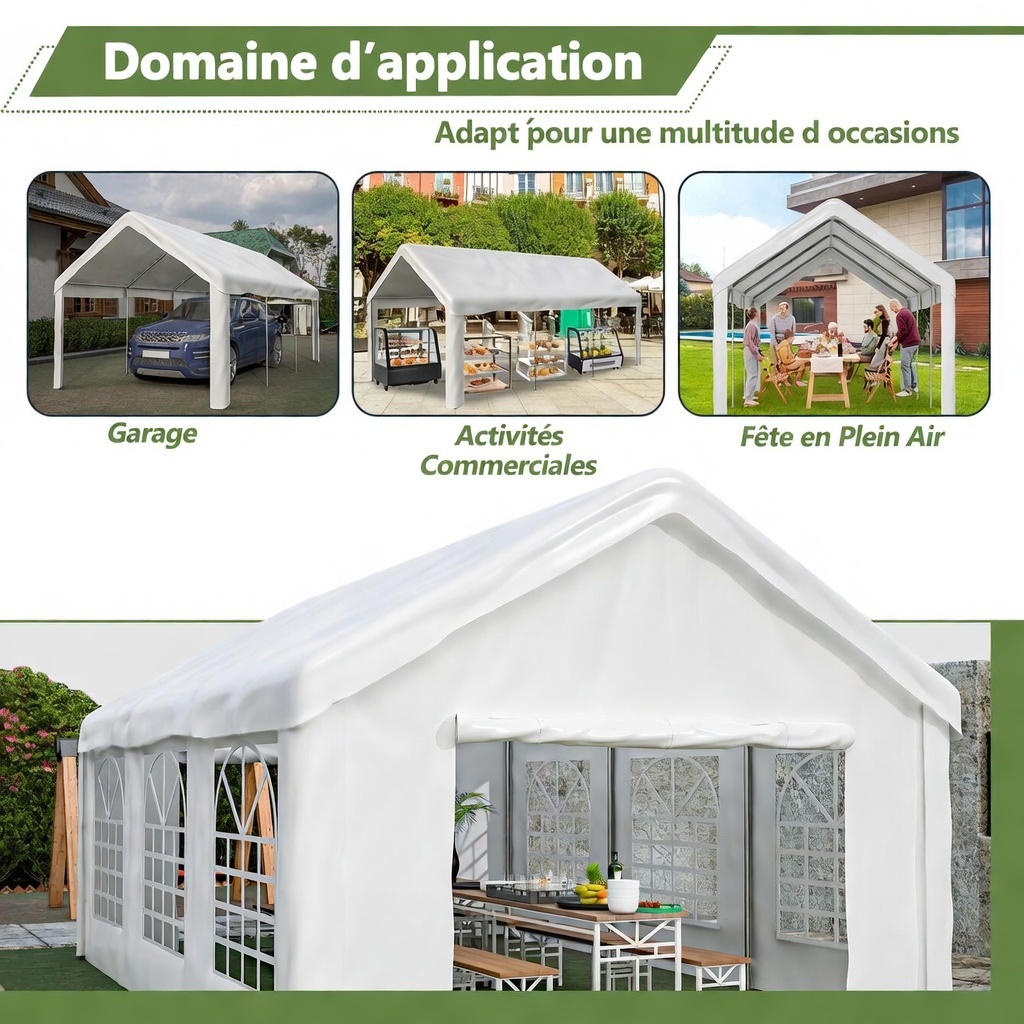 Pavillon garage 4x6 m avec toit amovible et sacs sable
