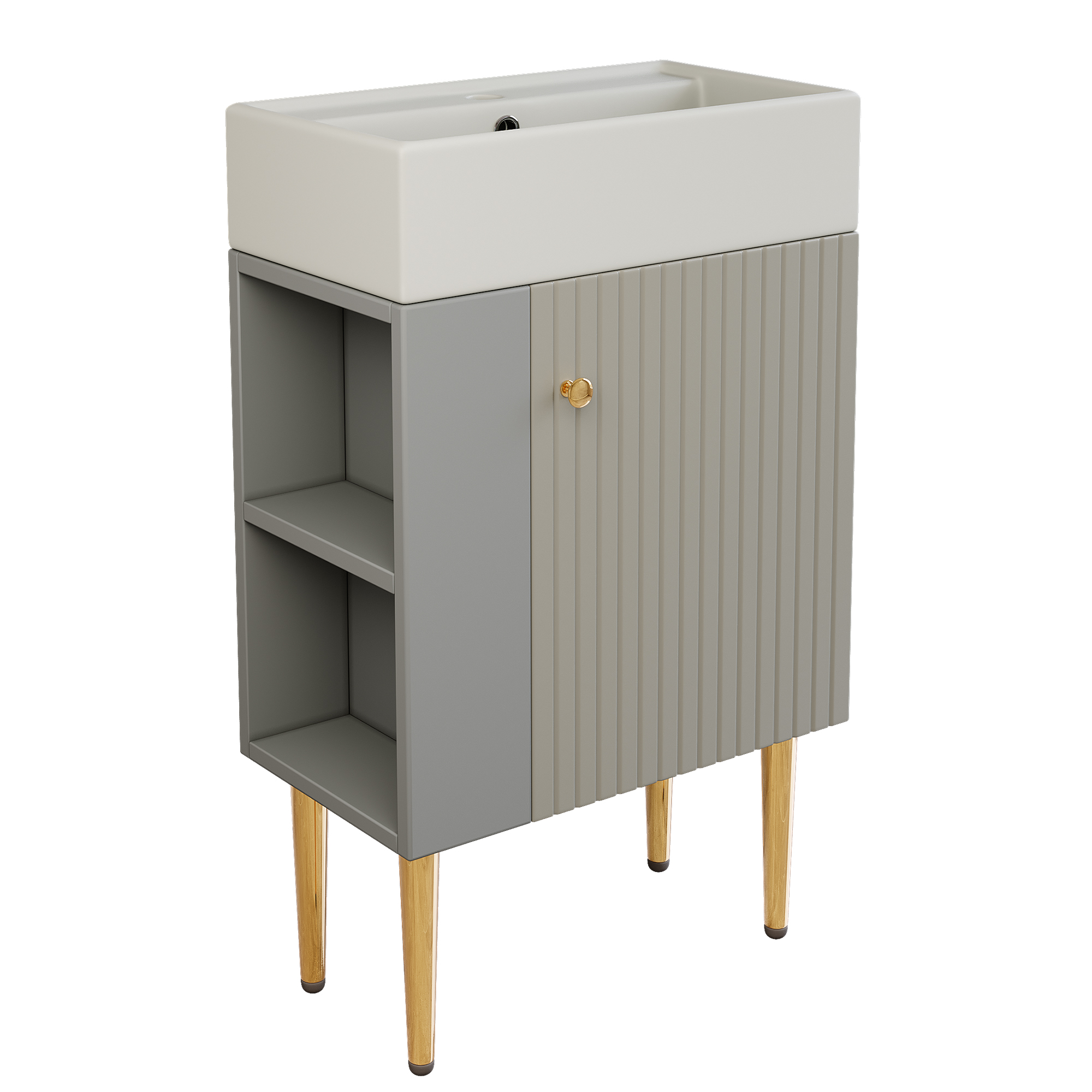 Meuble vasque gris clair 55 cm posé sol vue complète