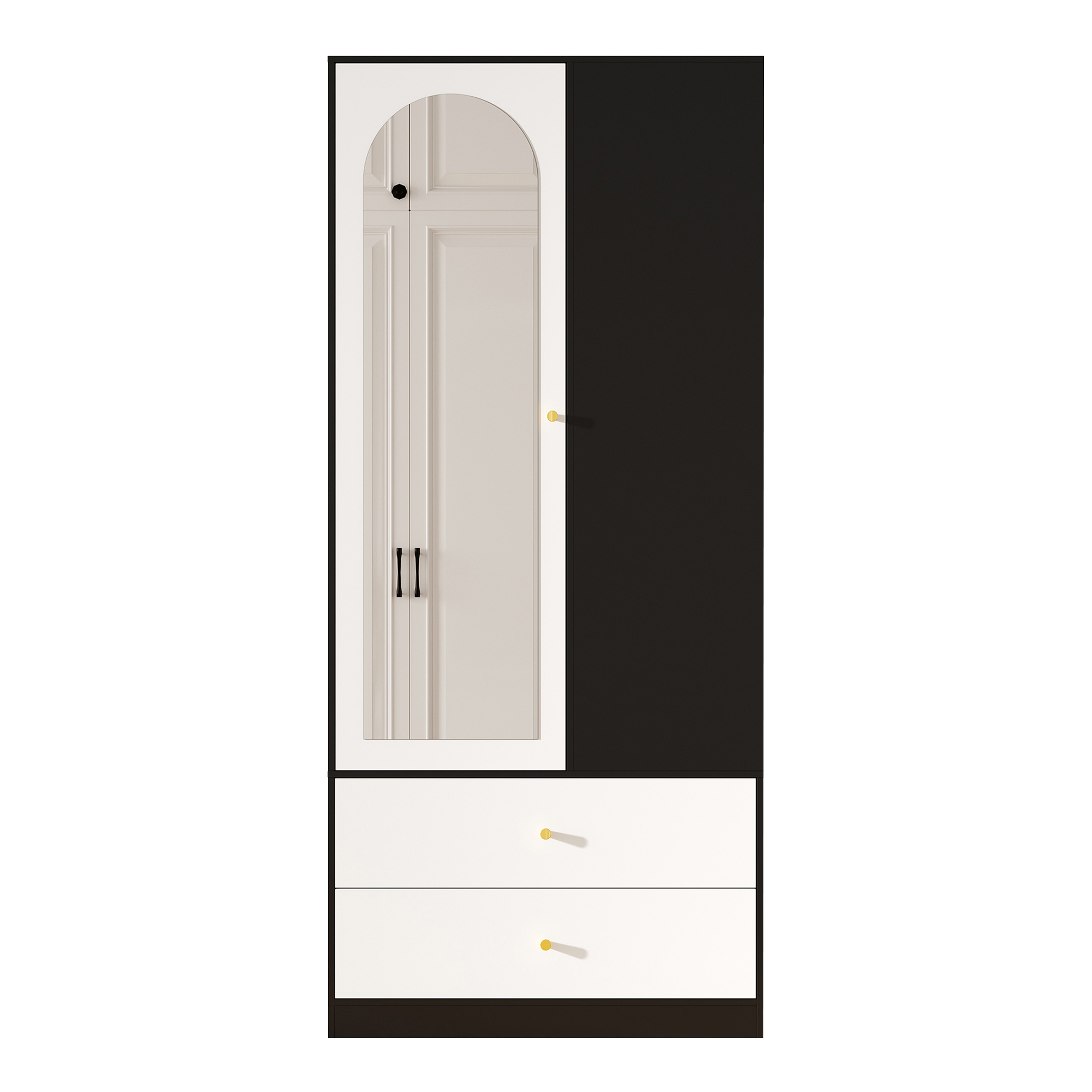 Armoire blanche/noir avec miroir porte ouverte vue complète