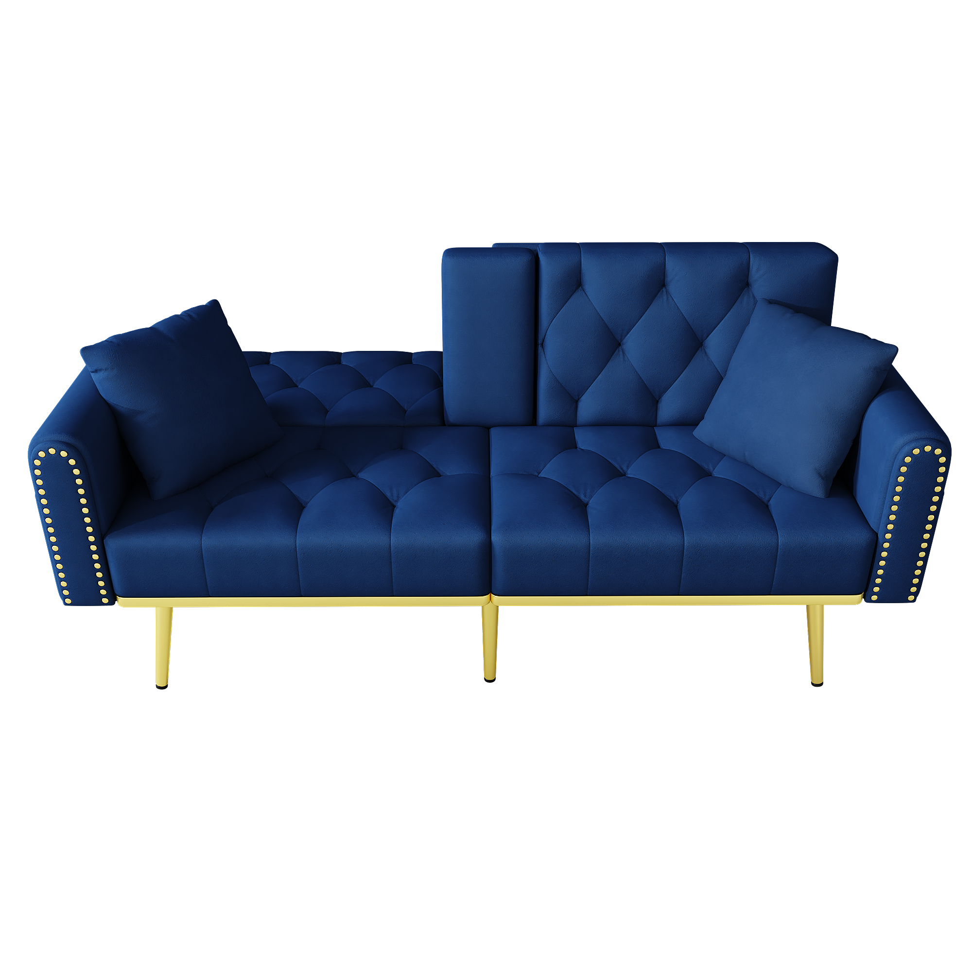 Canape convertible bleu 2 places avec porte-gobelet