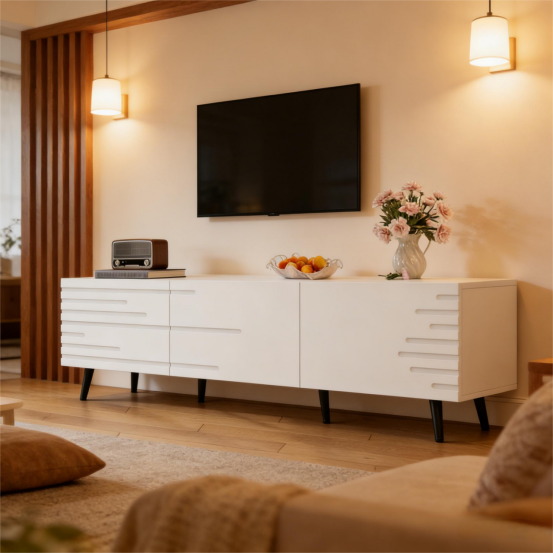 Meuble TV 180x40x48 cm Blanc