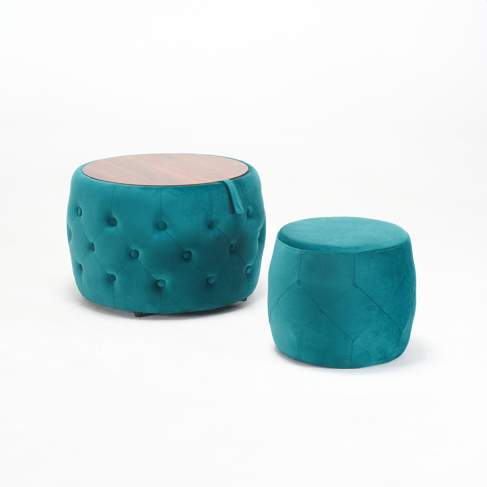 Set de deux poufs gigognes velours bleu luxe