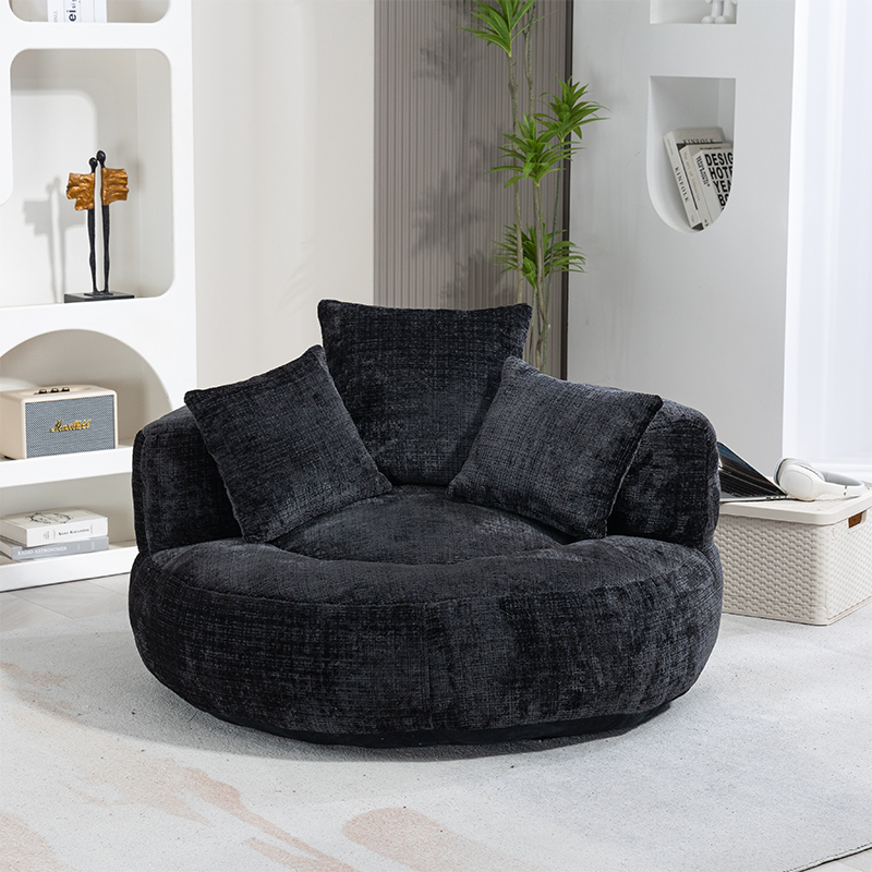Fauteuil lazy sofa chenille noir vue complète