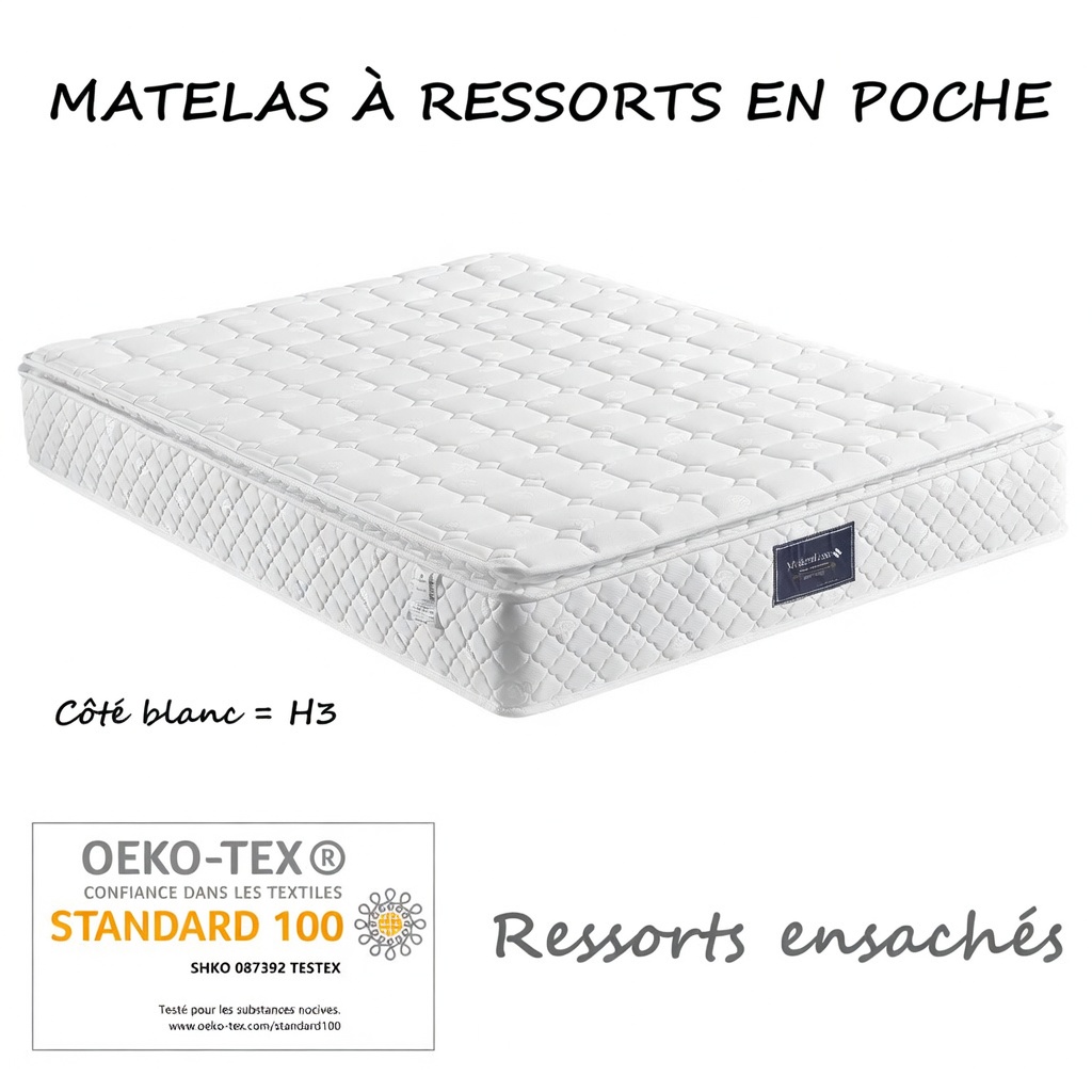 Lit Double LINHOO avec matelas à ressorts ensachés