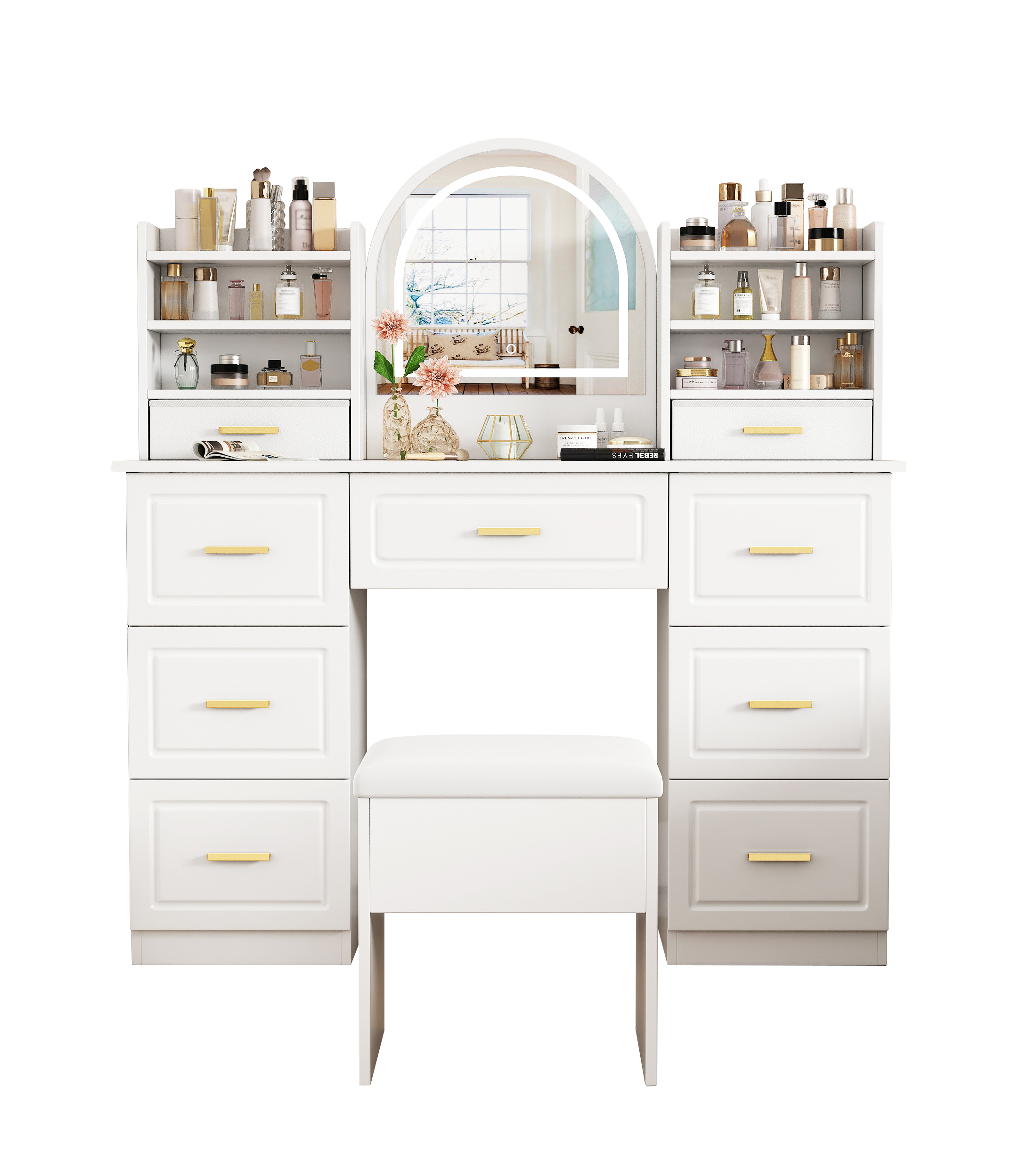 Coiffeuse avec Miroir LED Blanc