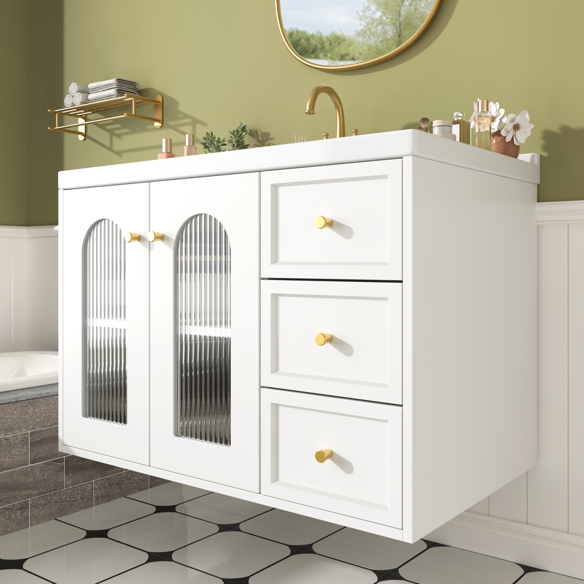 Armoire verre ondulé et étagères réglables