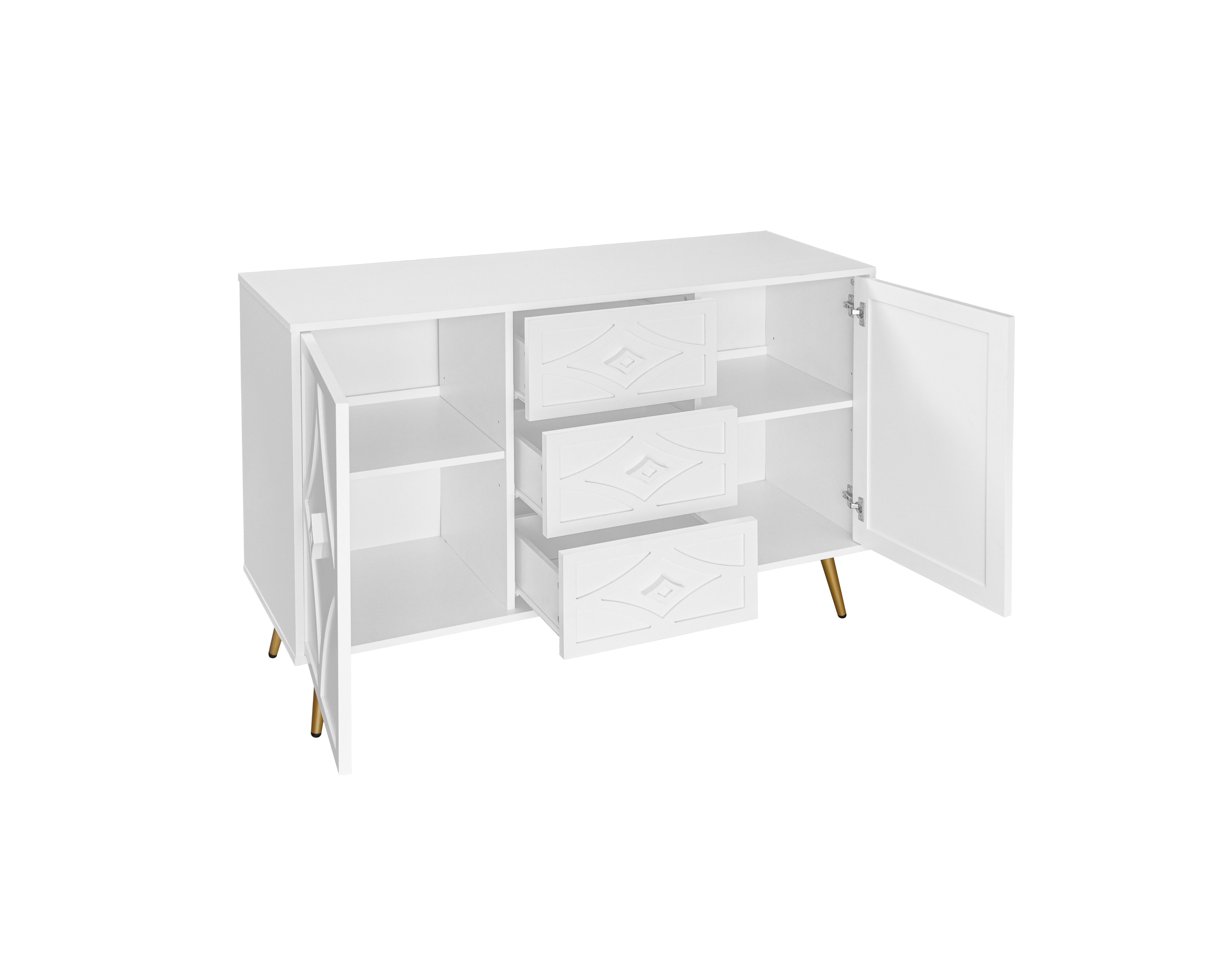 Pieds coniques dorés commode blanche
