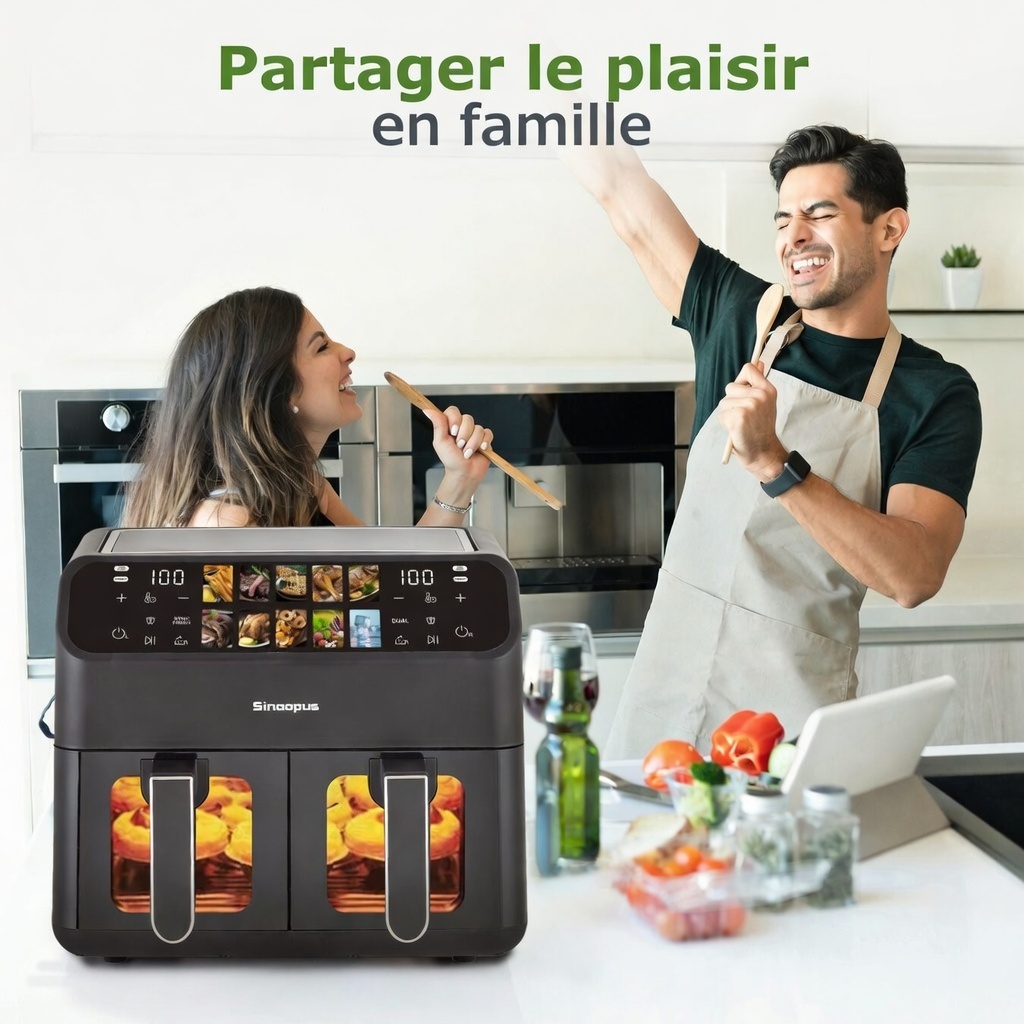 Friteuse en fonctionnement avec aliments croustillants