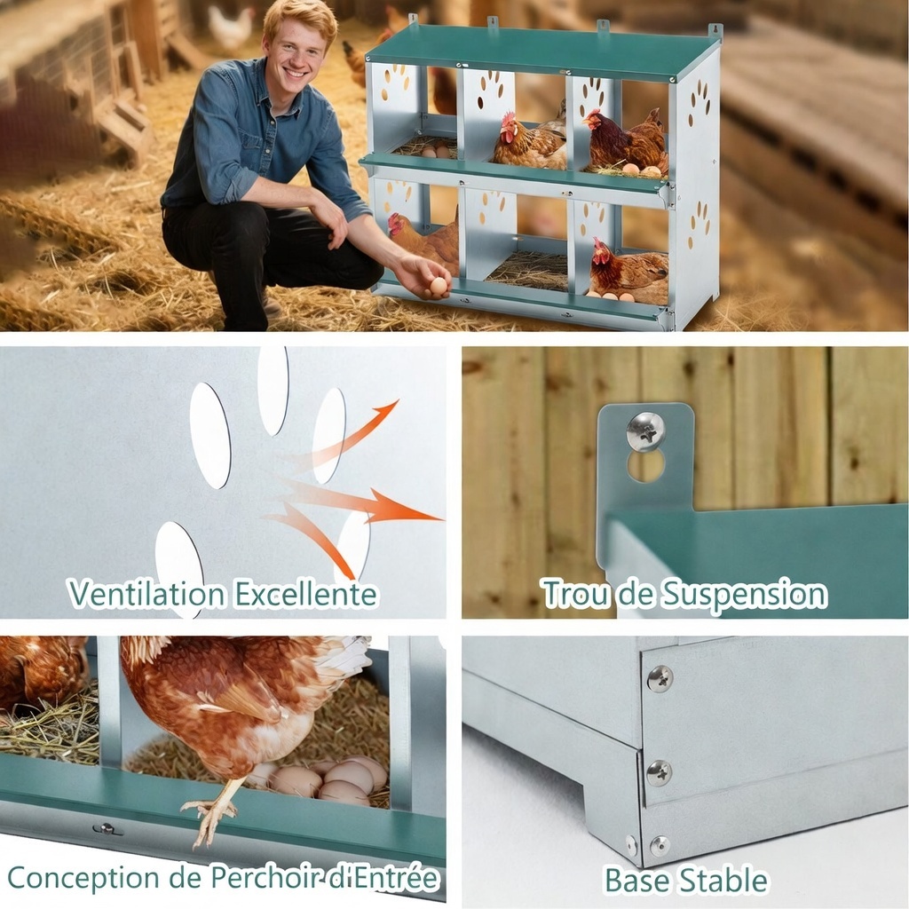 Nids à poules acier galvanisé vue latérale toit incliné anti-eau