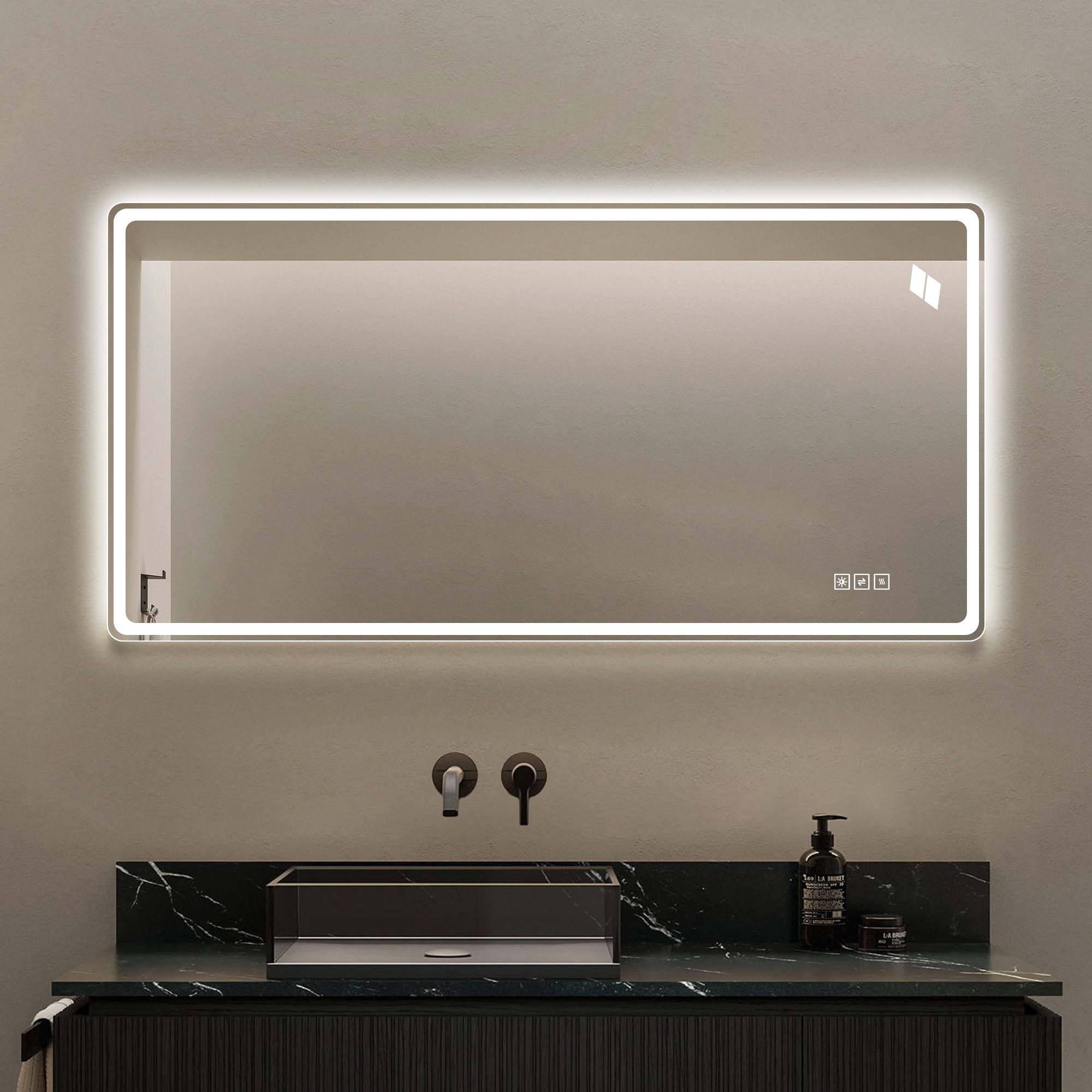 Miroir de salle de bain LED 60 x 120 cm sans cadre avec éclairage avant et arrière, anti-buée et commande tactile