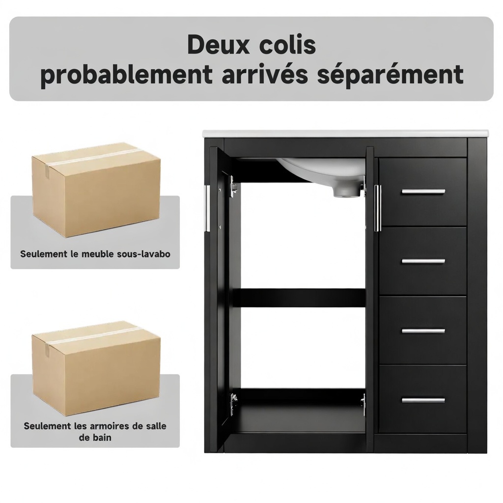 Détail tiroirs et vasque intégrée