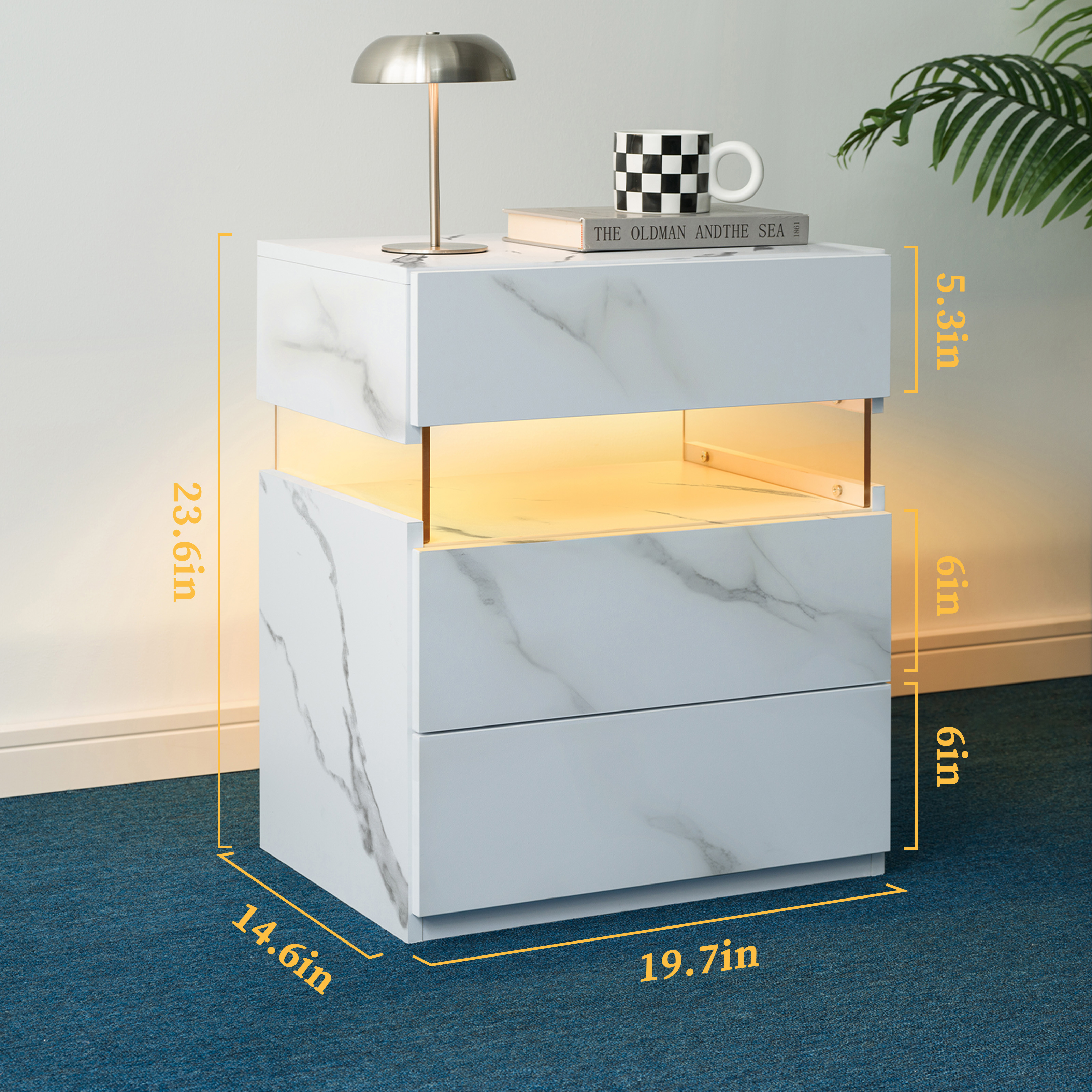 Chevet multifonction chambre ou salon avec LED allumée