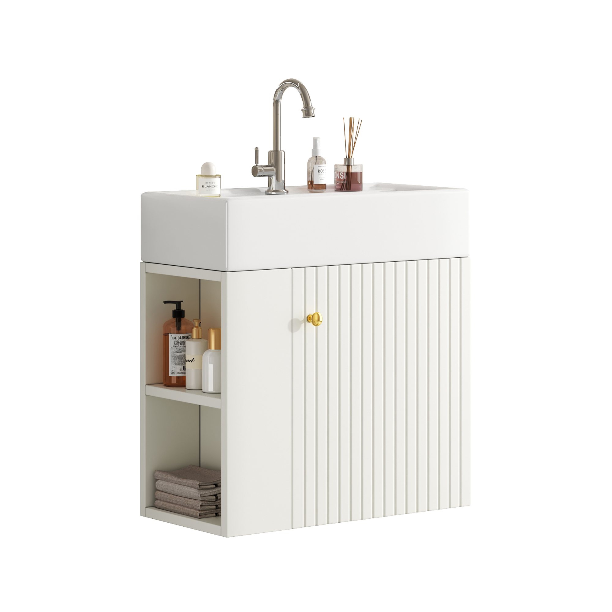 Meuble vasque blanc suspendu 55 cm design 3D