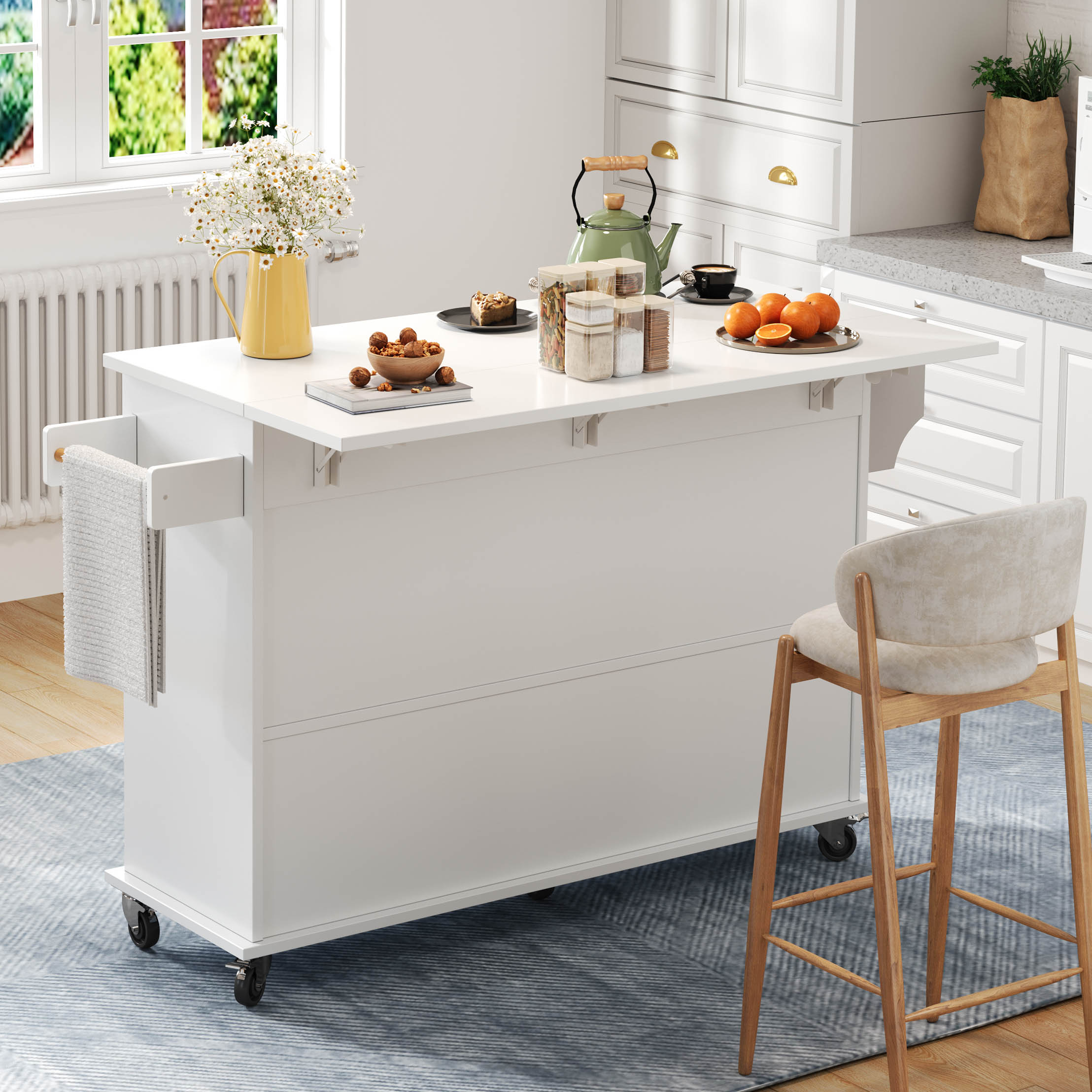 Îlot cuisine mobile rangements latéraux épices serviettes