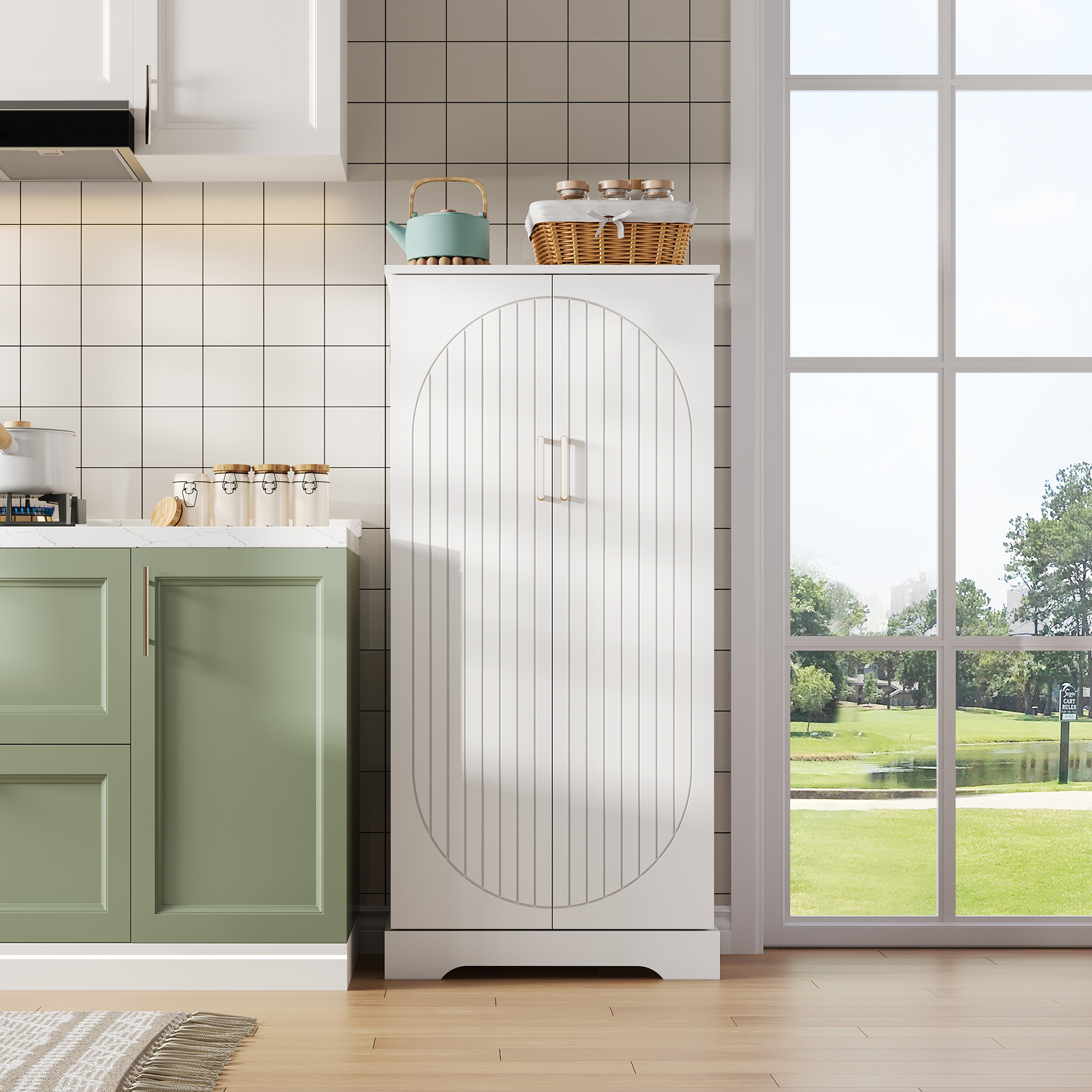 Meuble cuisine multifonctionnel blanc complet fermé élégant