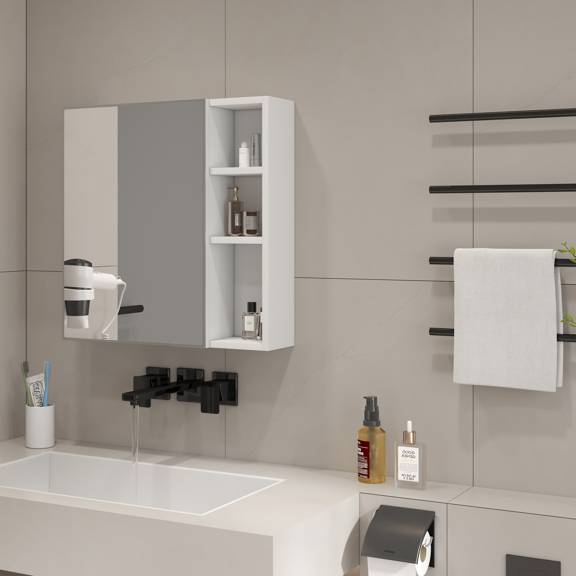 LED sensorielle allumée et porte miroir sécurité 5 mm