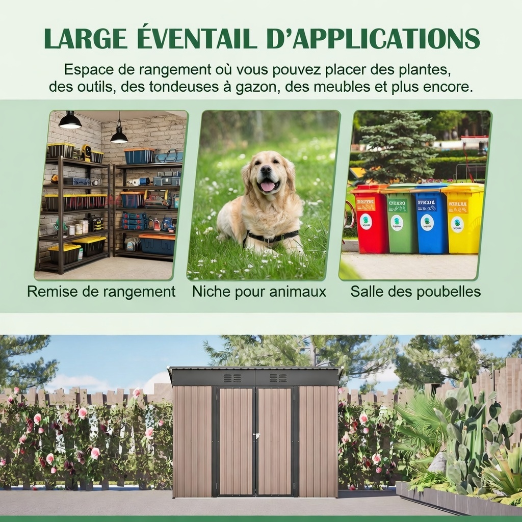 Abri jardin métallique marron intérieur rangement