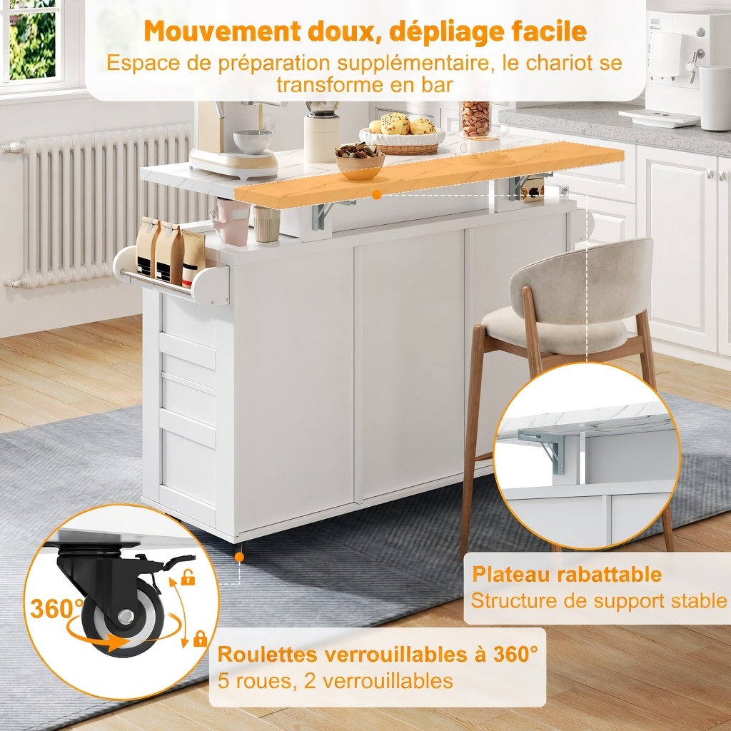 Détail plateau pliant extensible et structure inox