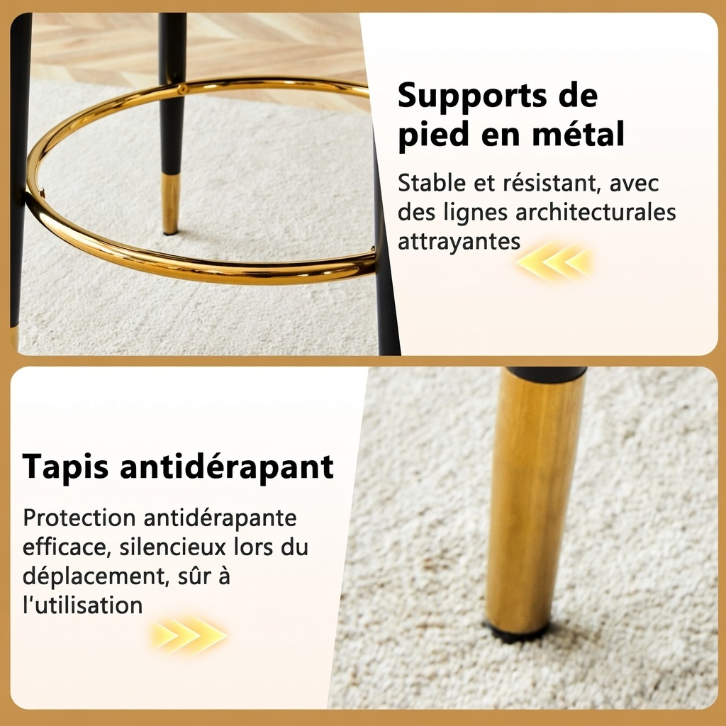 Lot tabourets bar 100 cm vue latérale design noir or
