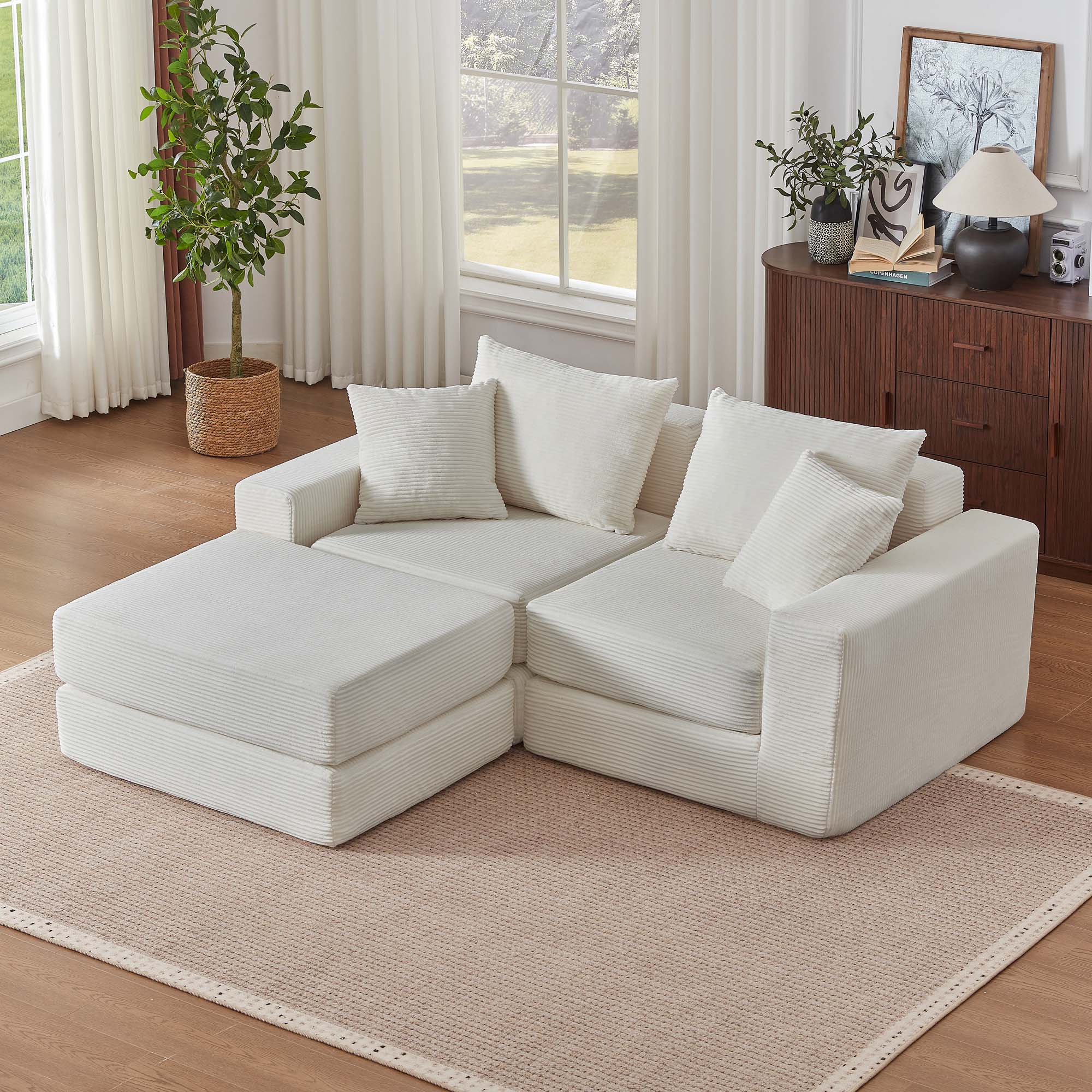 Canapé modulable blanc 3 places style cloud avec base antidérapante