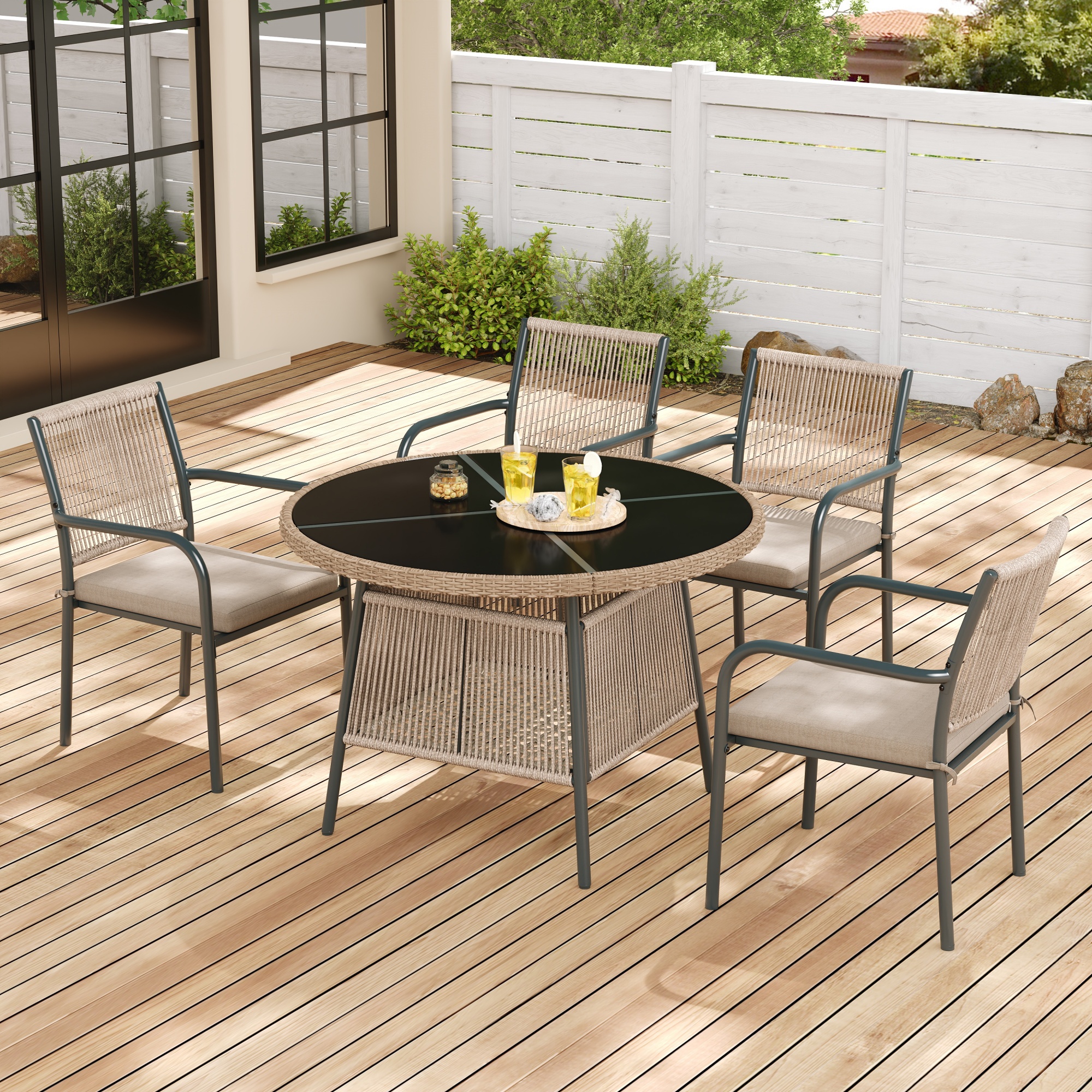 Cadre fer robuste et set complet 5 pièces terrasse