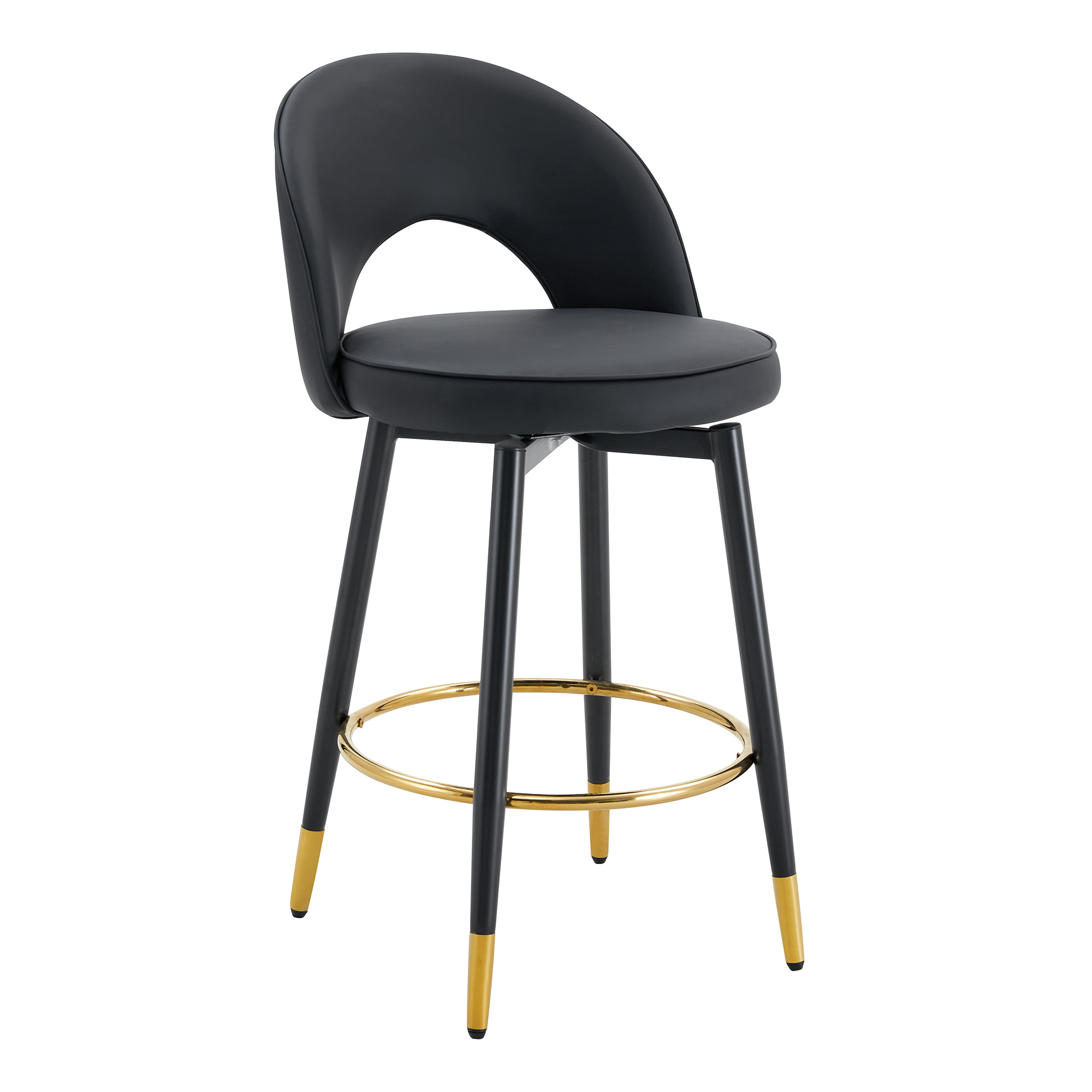 Lot 2 tabourets bar 360° rotation cuir noir or