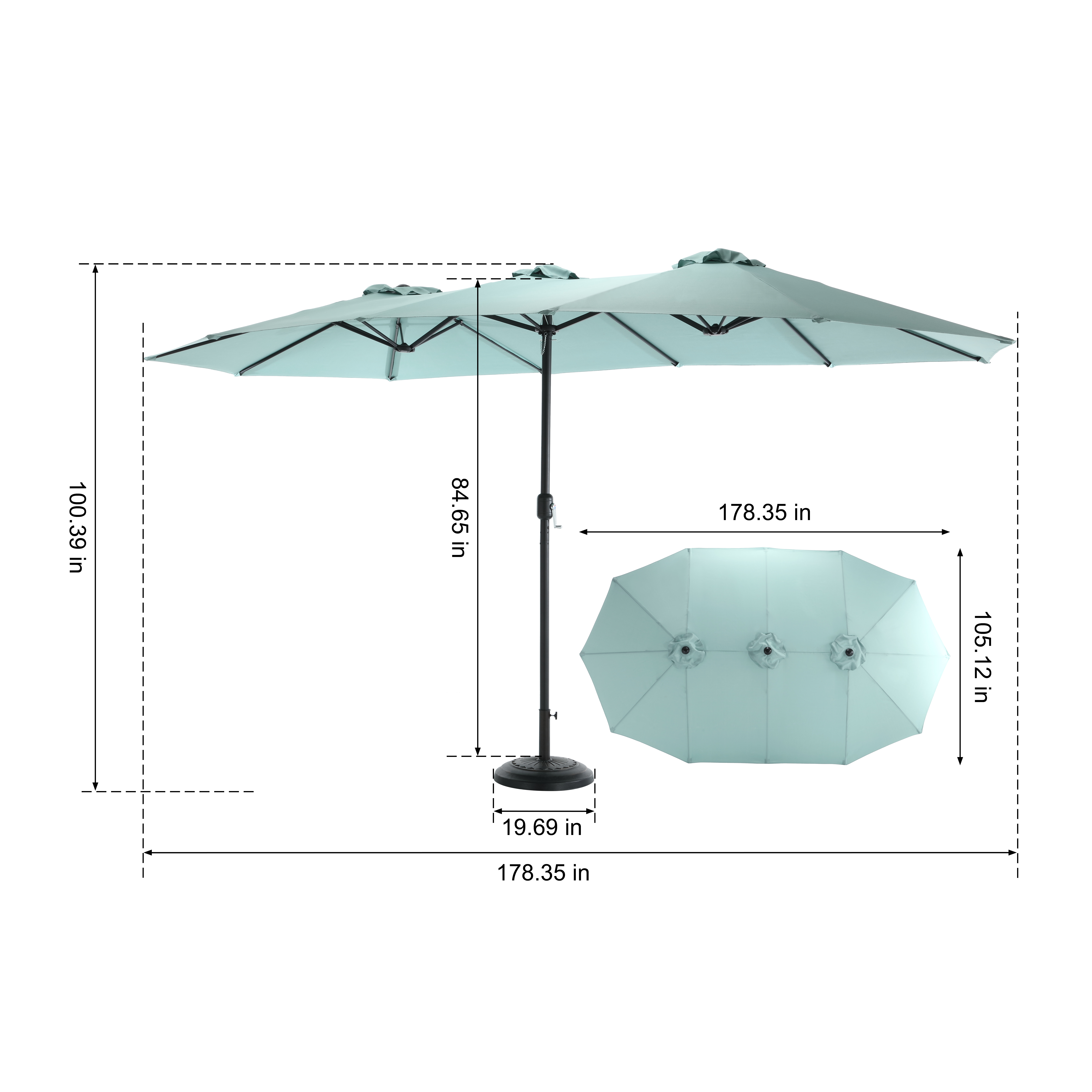 Parasol rectangulaire vert clair en usage terrasse piscine