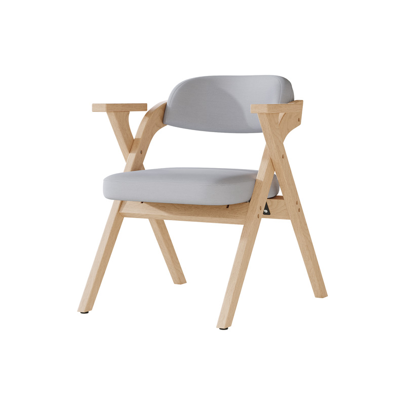 Lot de deux chaises de salle à manger pliantes grises en bois massif avec assise en tissu