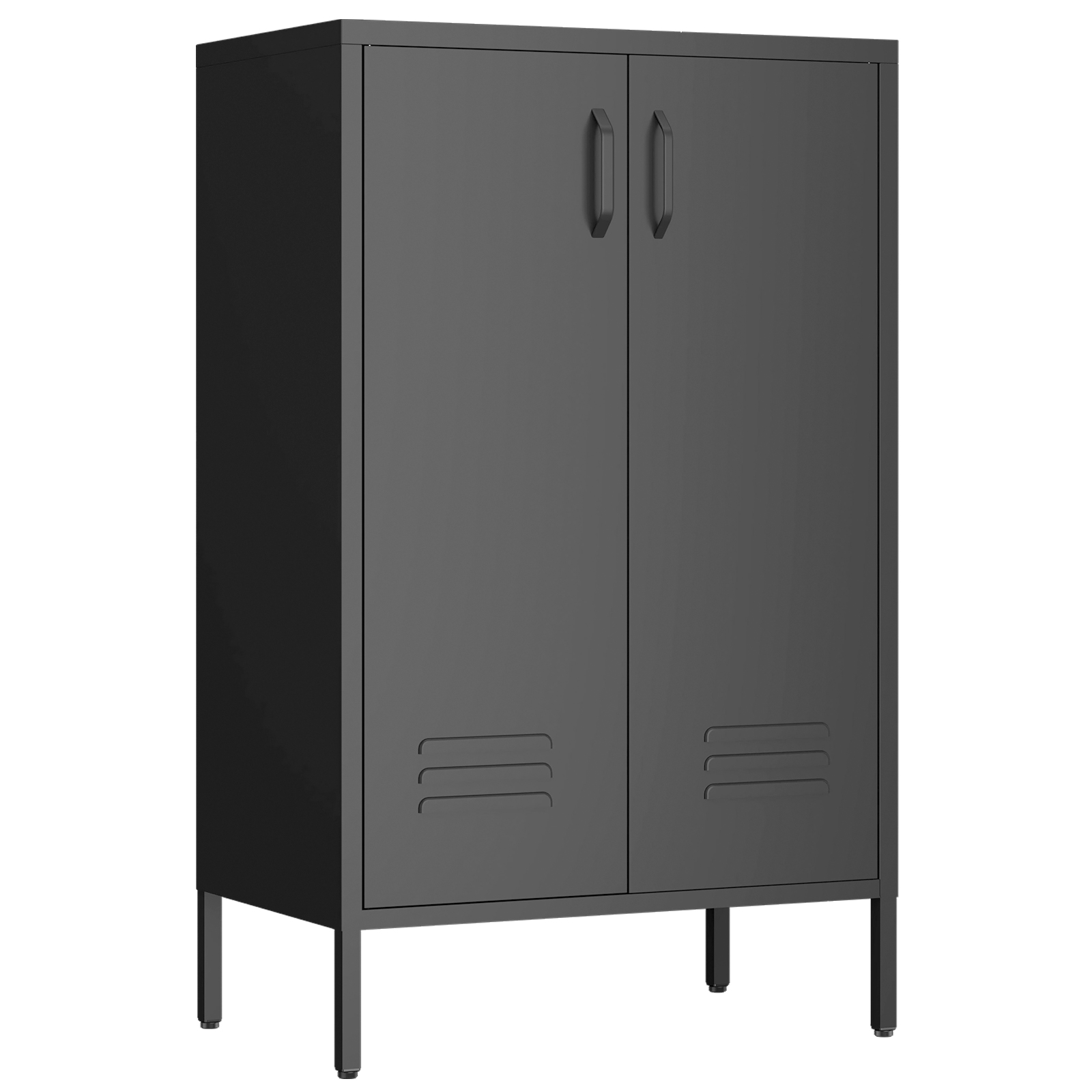 Détail trous ventilation et pieds réglables armoire métal rose