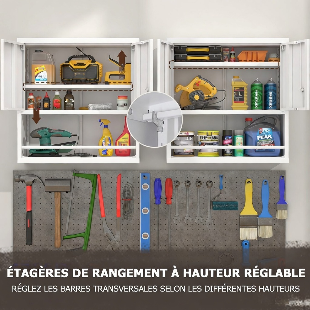 Armoire murale portes ouvertes étagères réglables