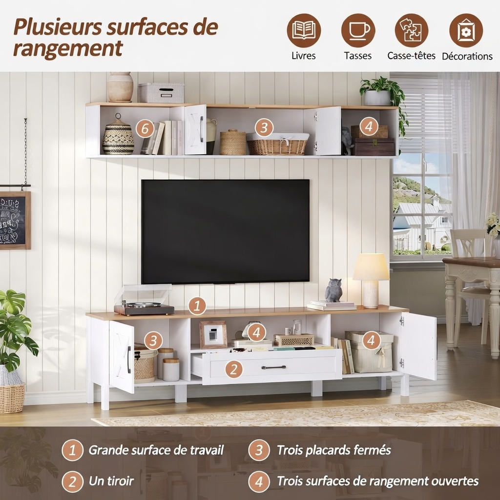 Ensemble mur TV blanc vue ensemble