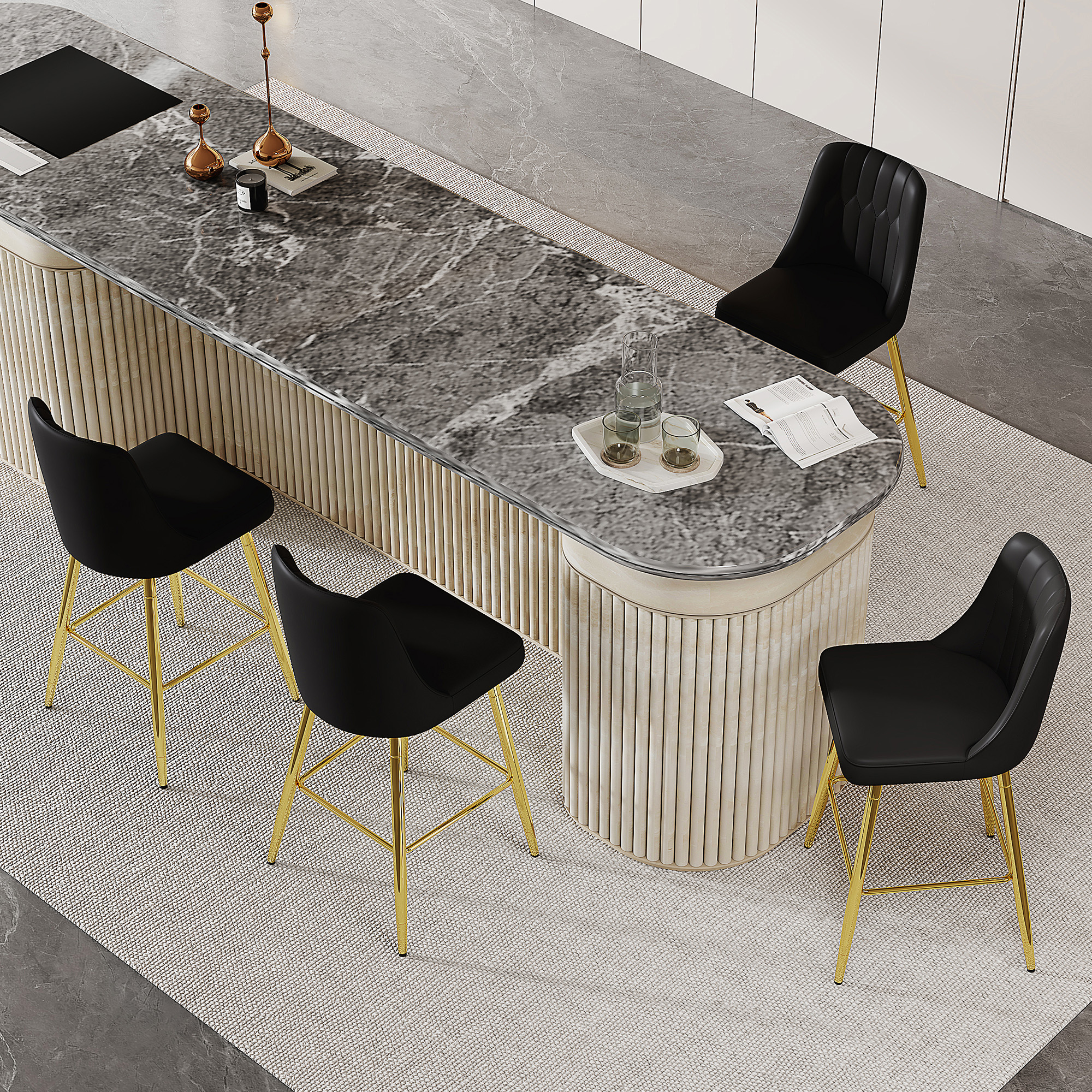 Lot de 2 tabourets bar 100 cm cuir noir avec repose-pieds