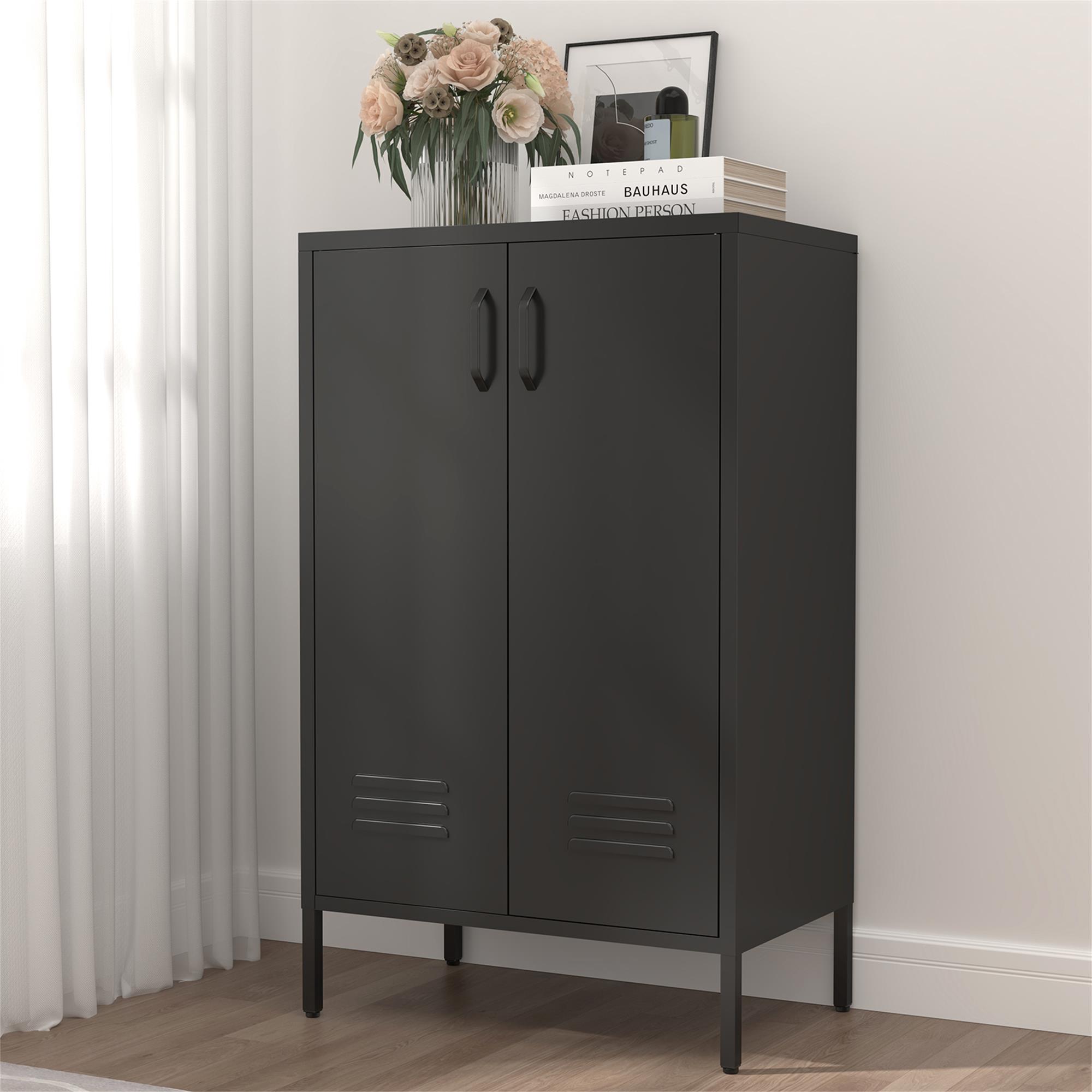 Armoire métal rose 2 portes fermée vue frontale salon