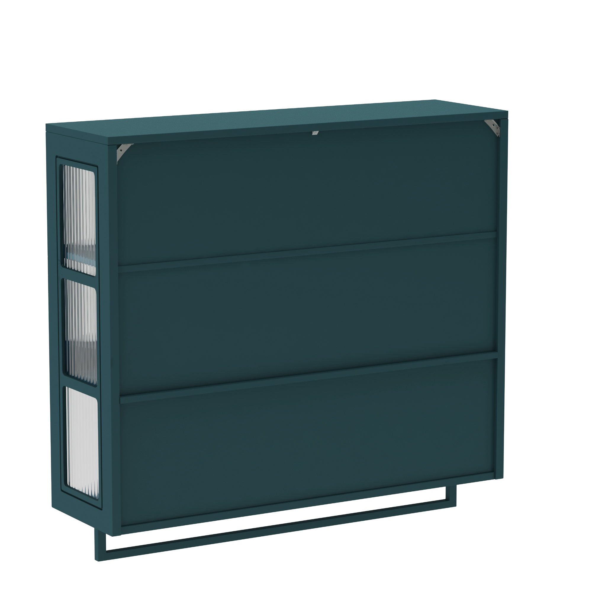 Armoire murale vert foncé installée en salle de bain avec rangements