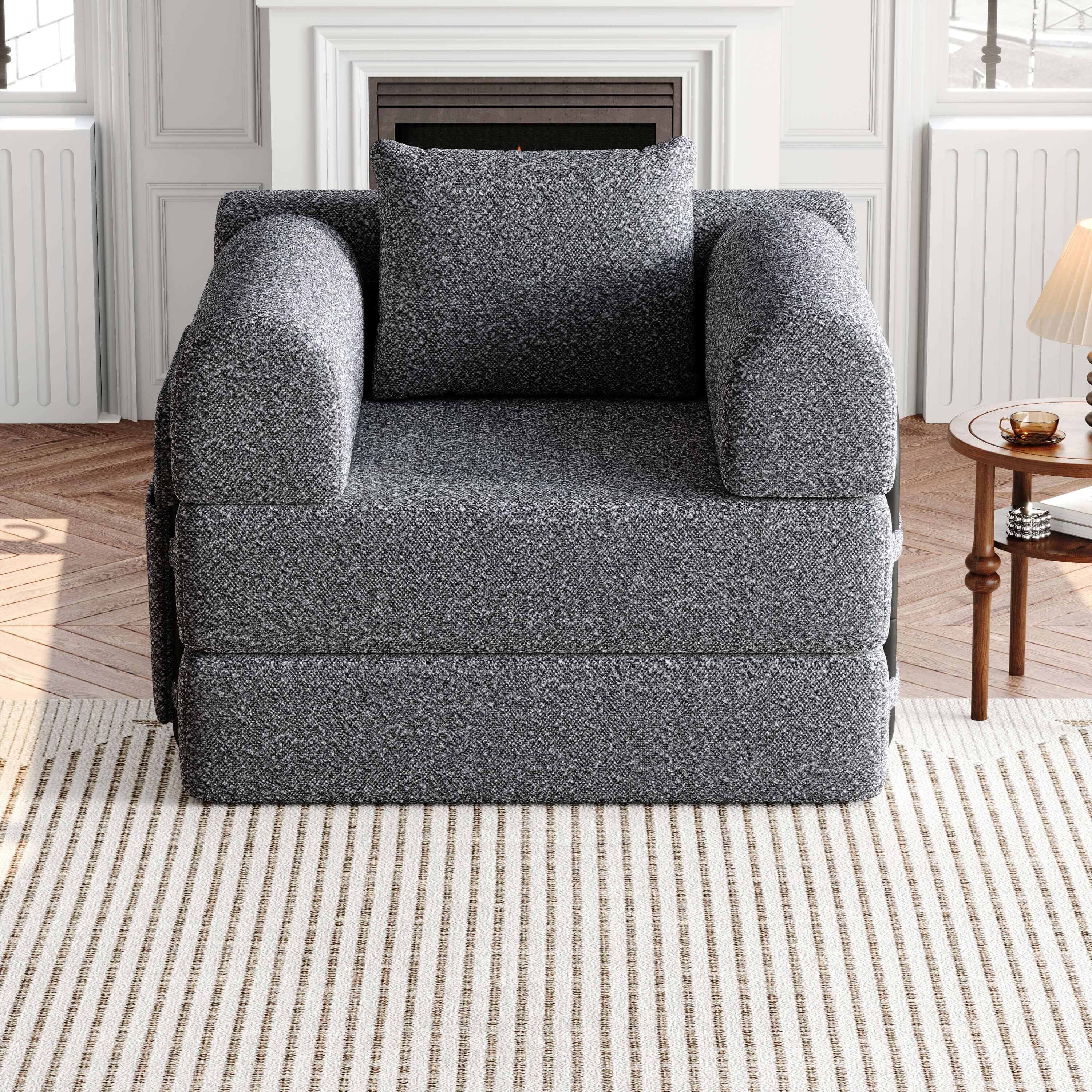 Accoudoir ouvert rangement canapé chenille