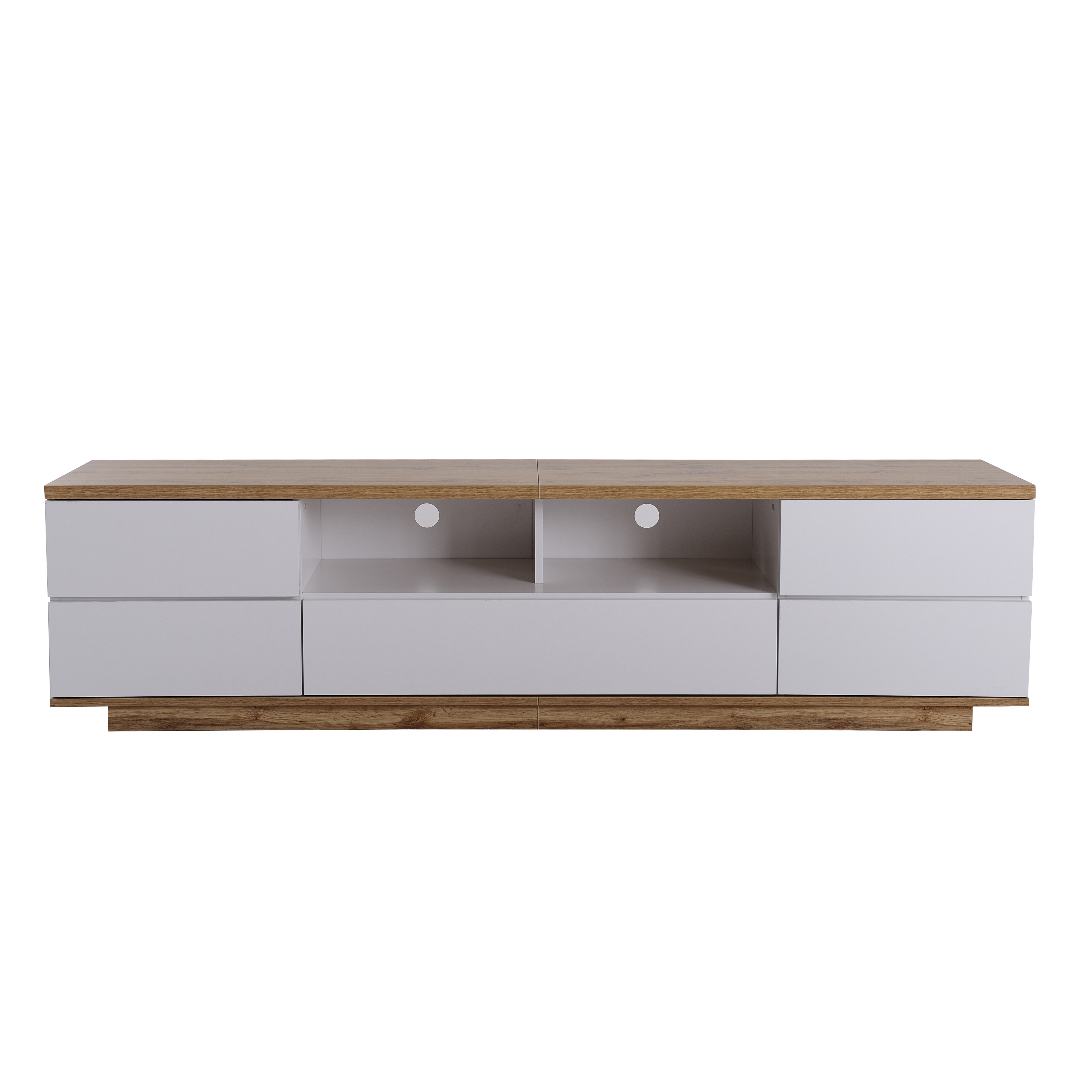 Meuble TV blanc et bois complet design moderne 180 cm