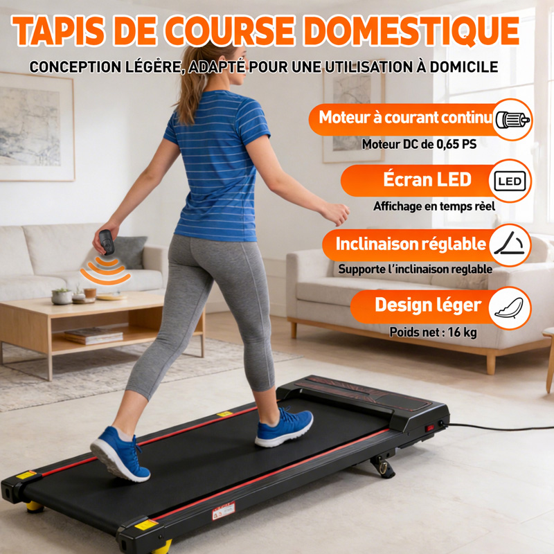 Tapis de marche électrique compact avec inclinaison réglable et écran LED