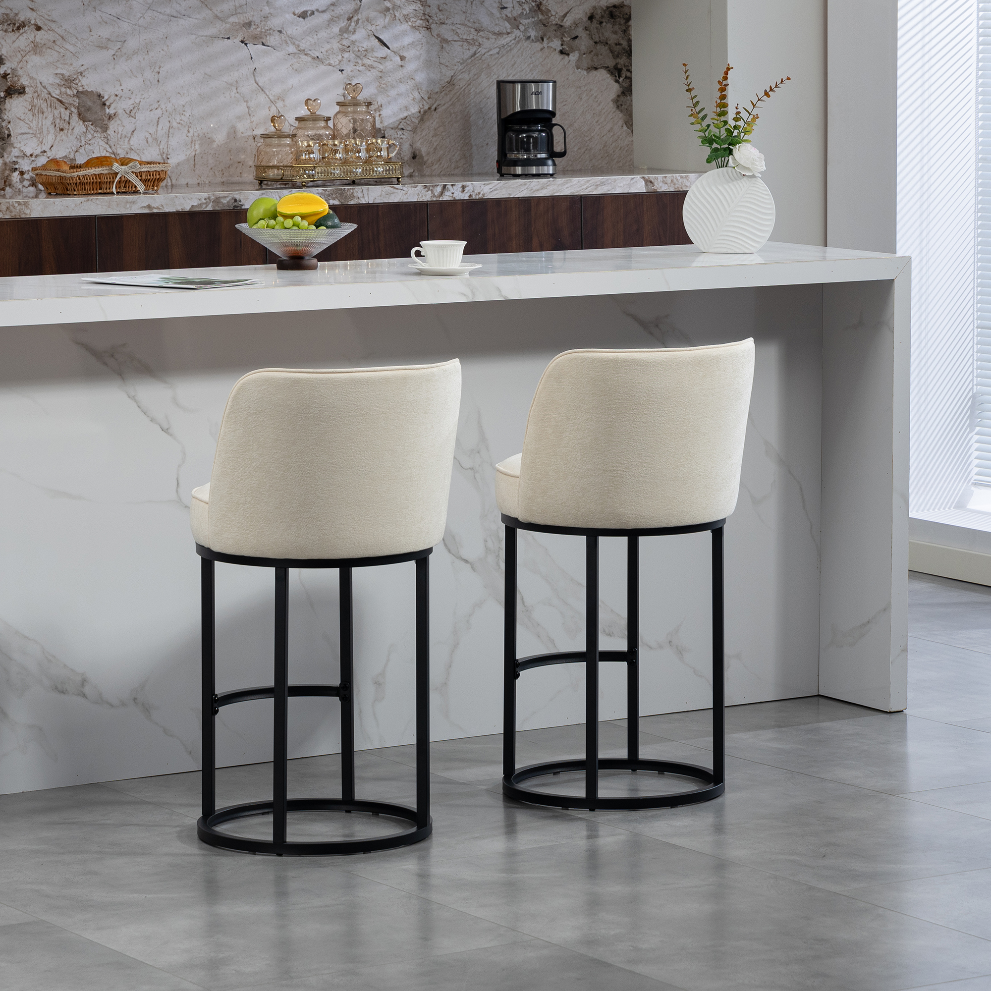 Lot tabourets bar leinen gris vue latérale design