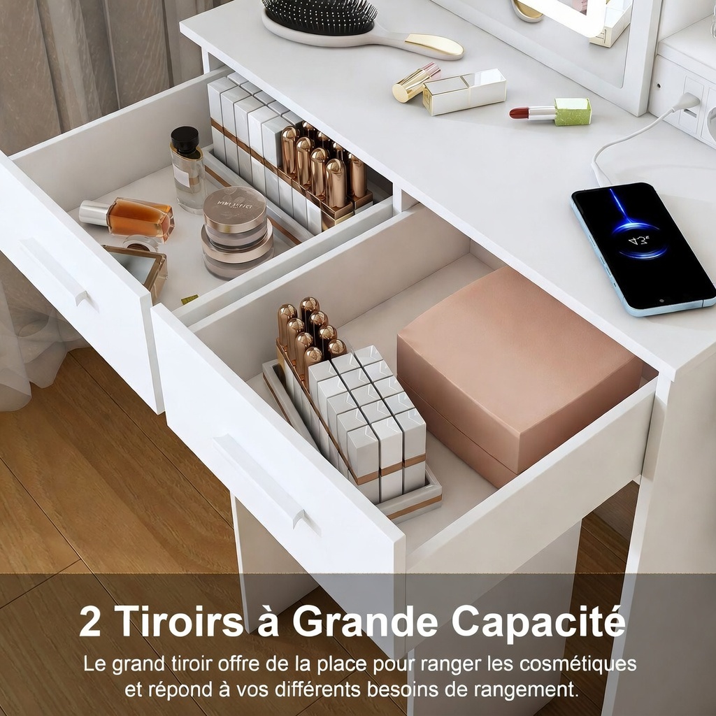 Prises USB support sèche-cheveux et étagères rangement