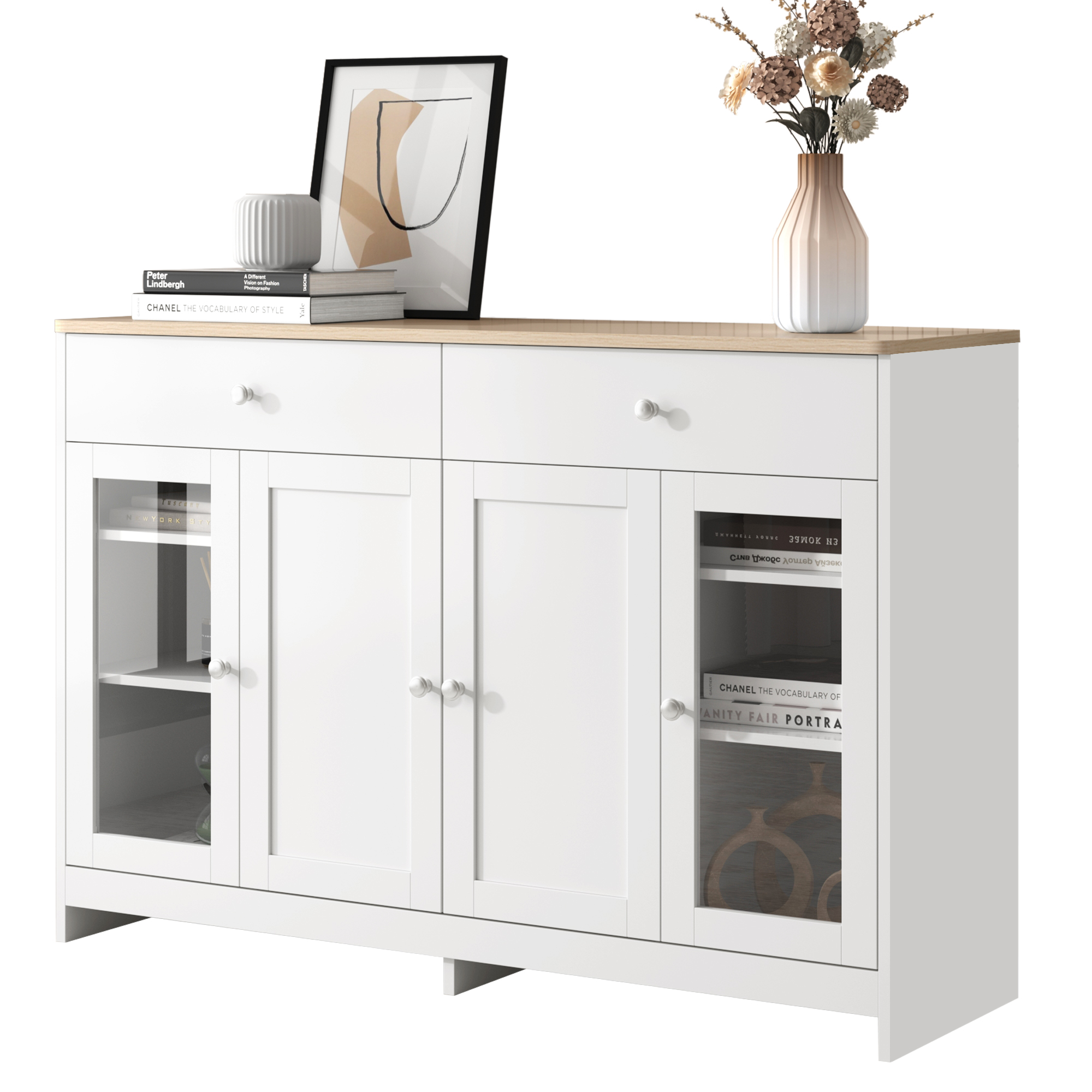 Buffet bois blanc 120 cm fermé élégant