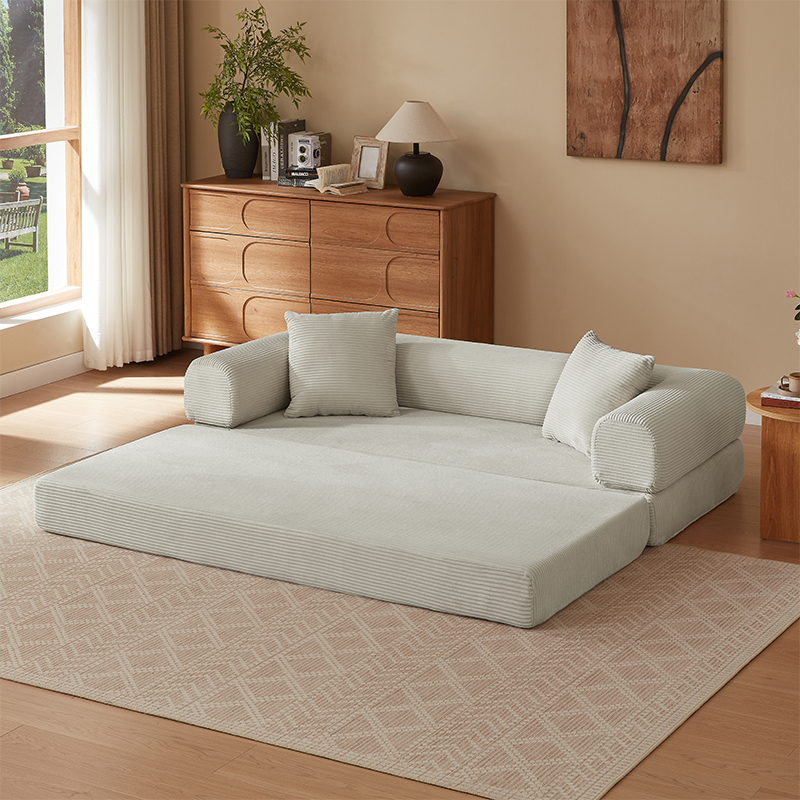 Canapé tatami convertible velours vue complète fermé mode sofa