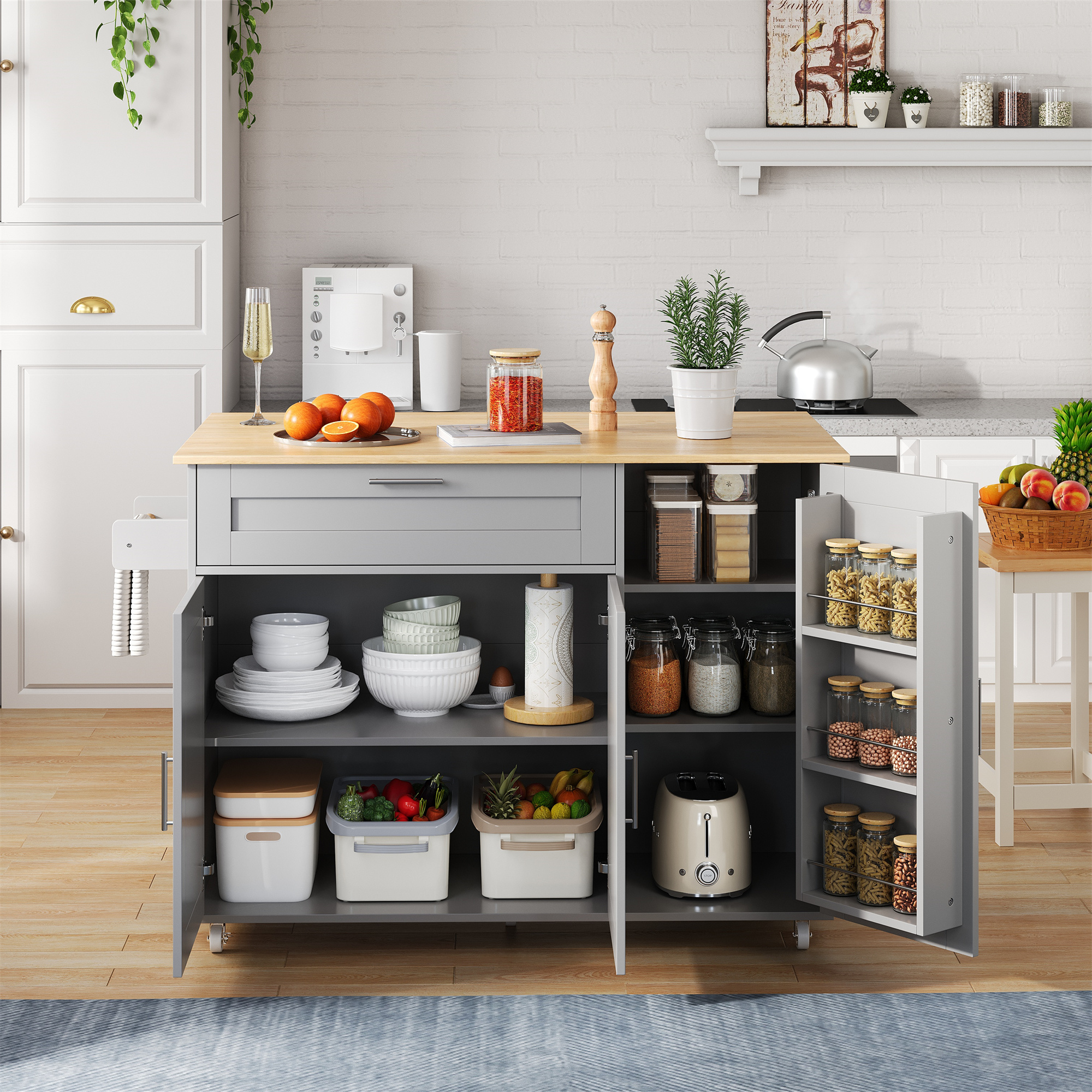 Îlot de cuisine LINHOO extensible chêne