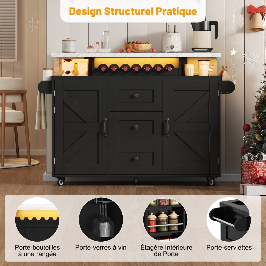 Détail LED RGB multicolore et rangement portes tiroirs