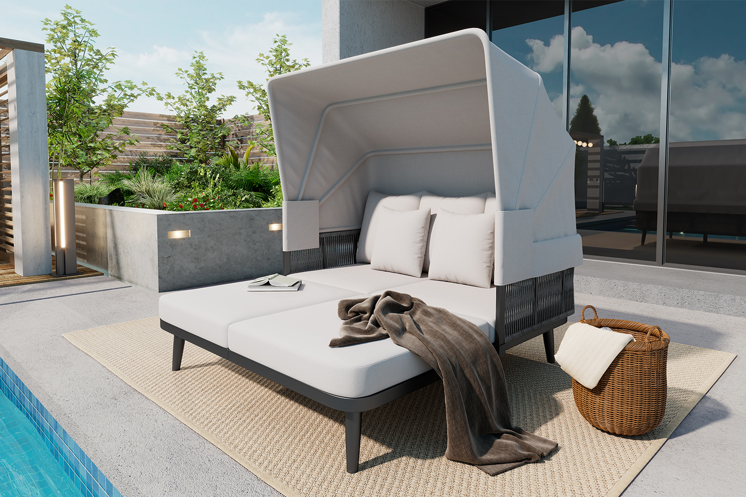 Strandkorb Lounge 2 Places Gris