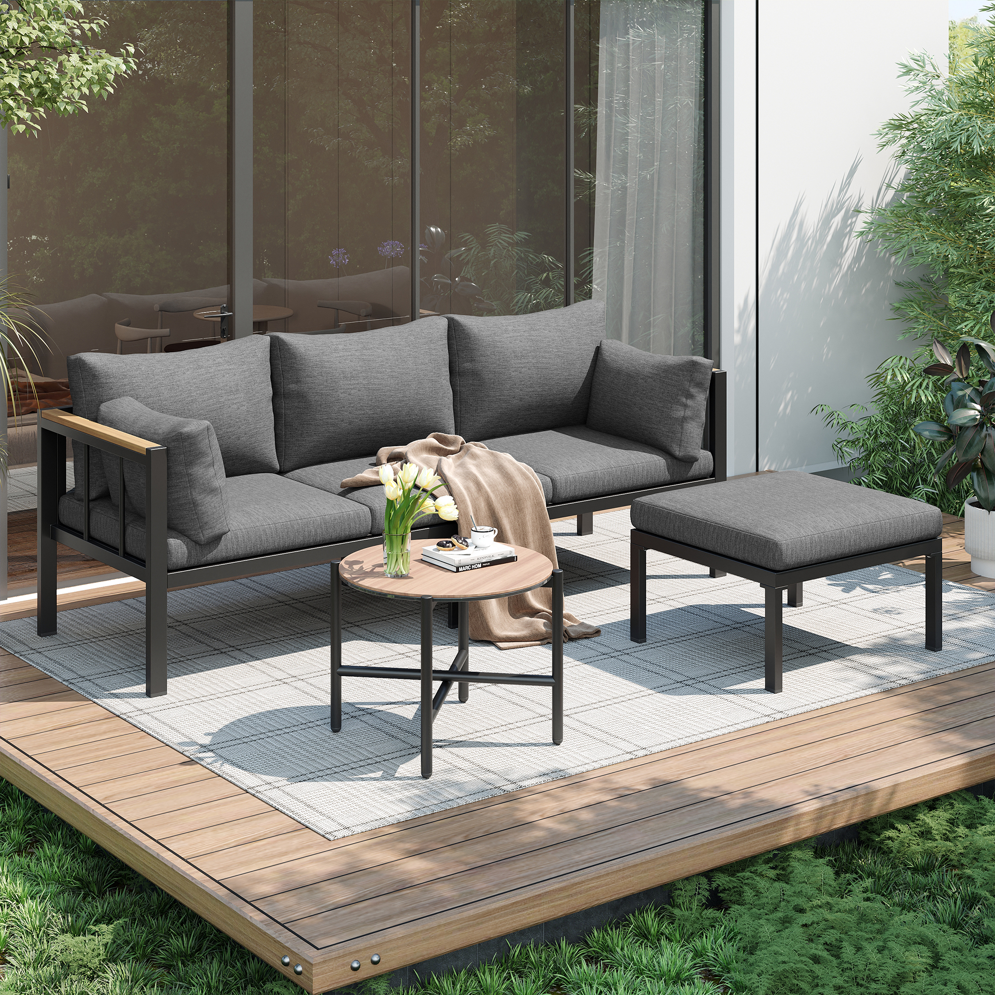 Détail sofa et coussins salon de jardin LINHOO