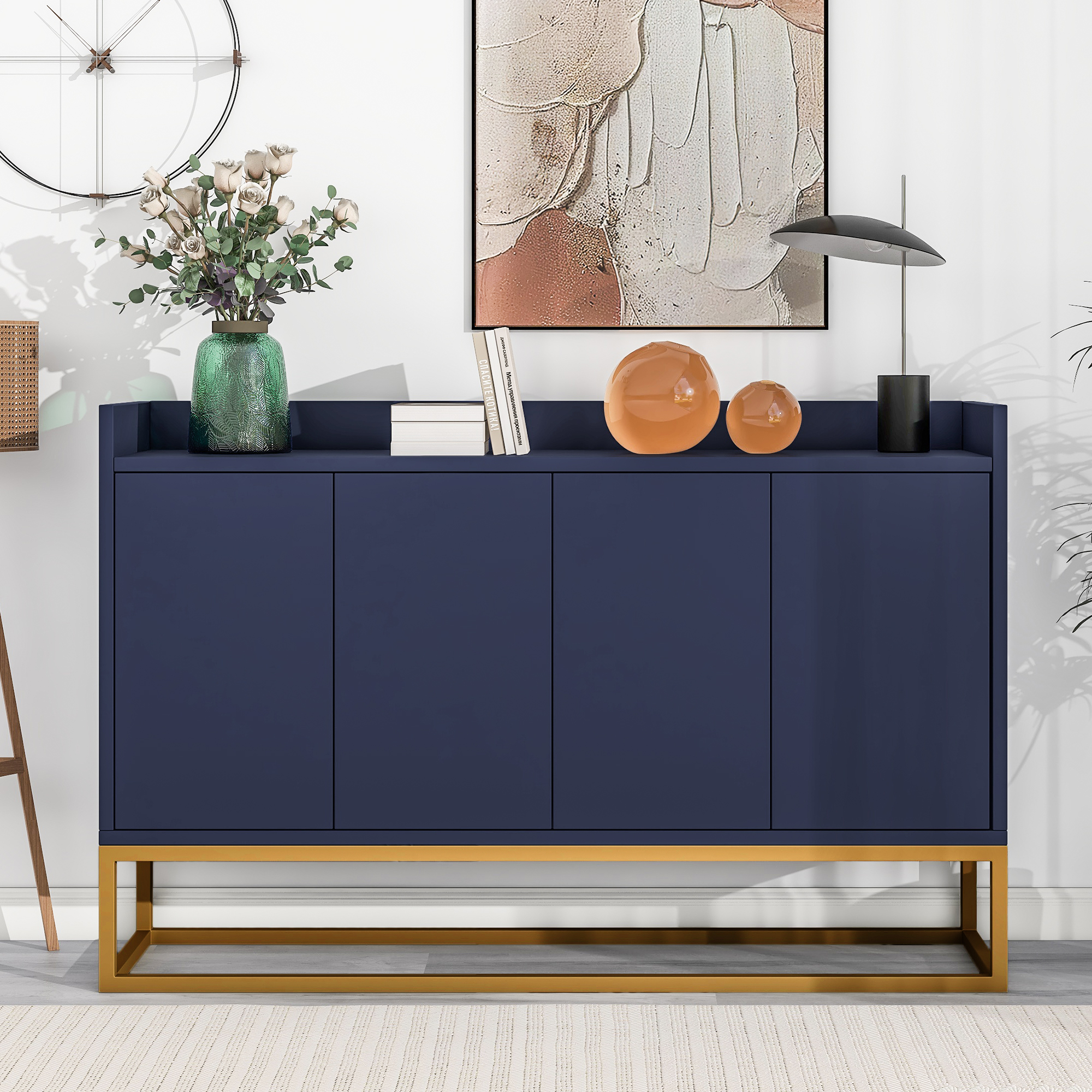 Buffet marinebleu blanc 120 cm fermé design minimaliste
