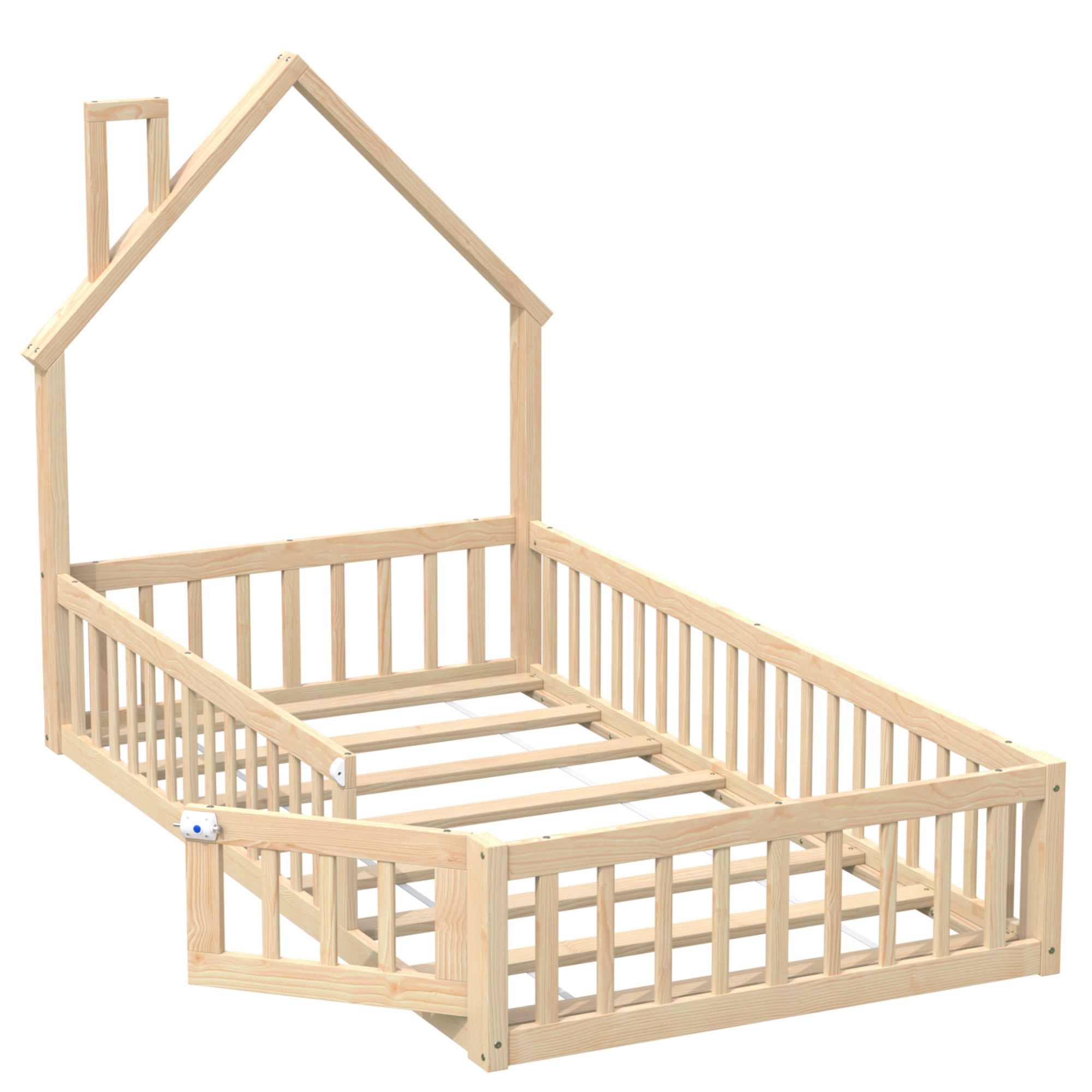 Détail structure pin naturel et forme cheminée lit enfant