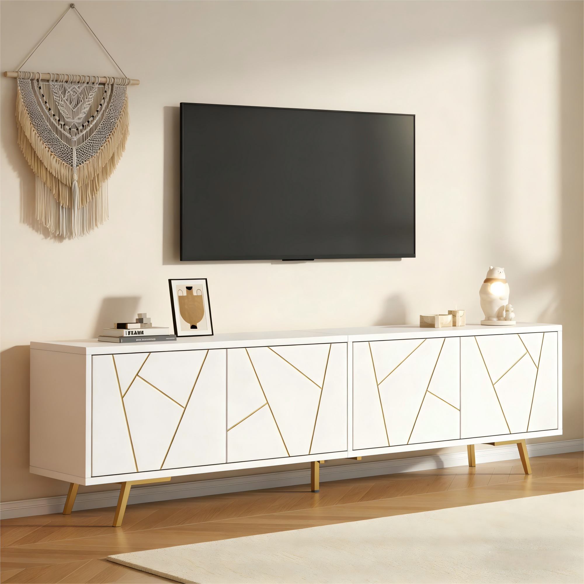 Meuble TV LINHOO blanc doré