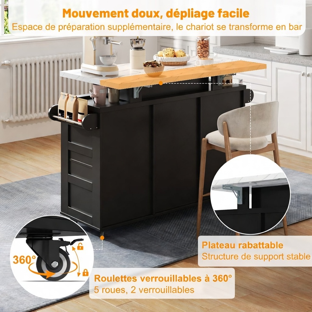 Détail plateau pliant et structure inox renforcée